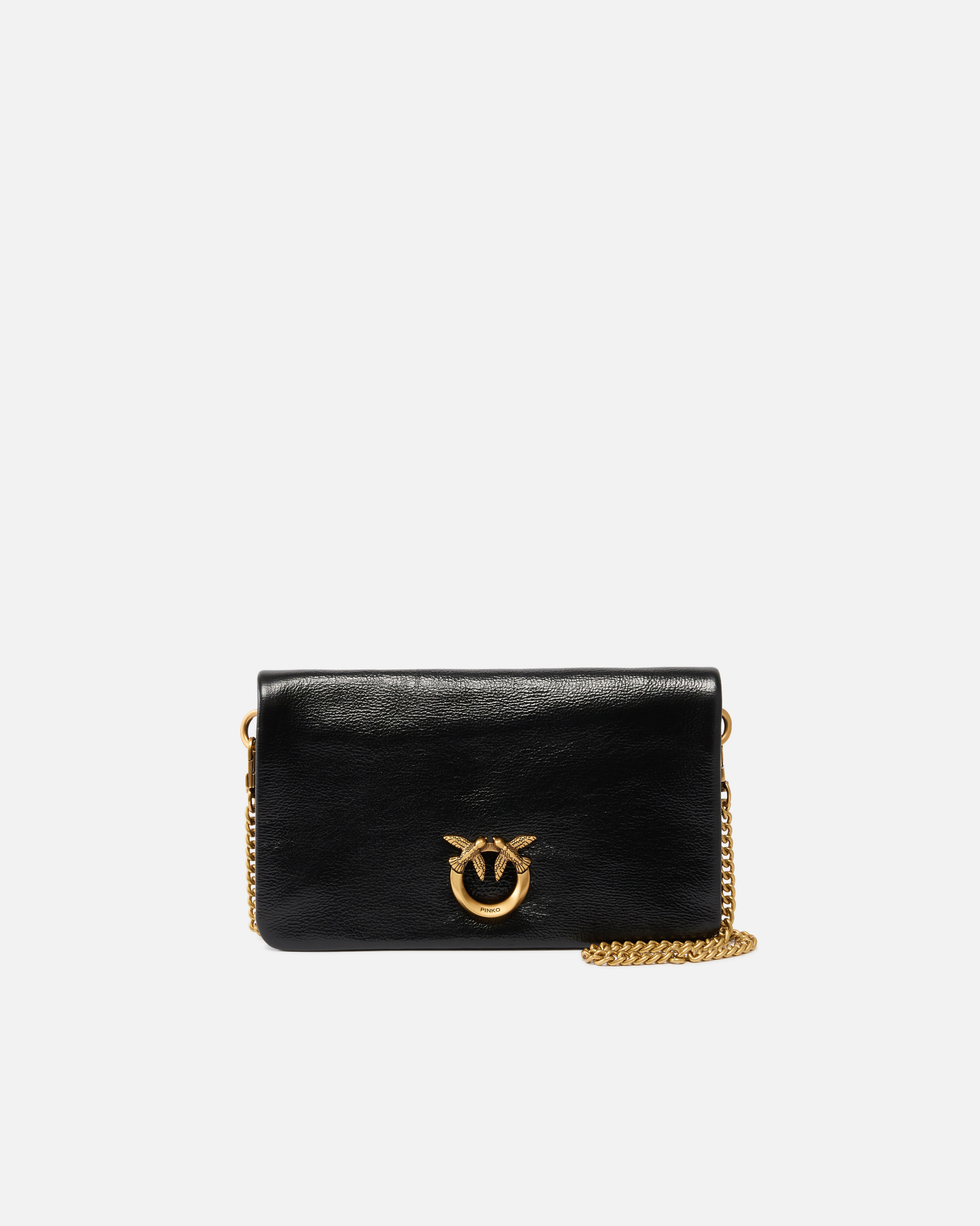Petite pochette à bandoulière love bag click soft horizontal mini en cuir brillant PINKO Noir