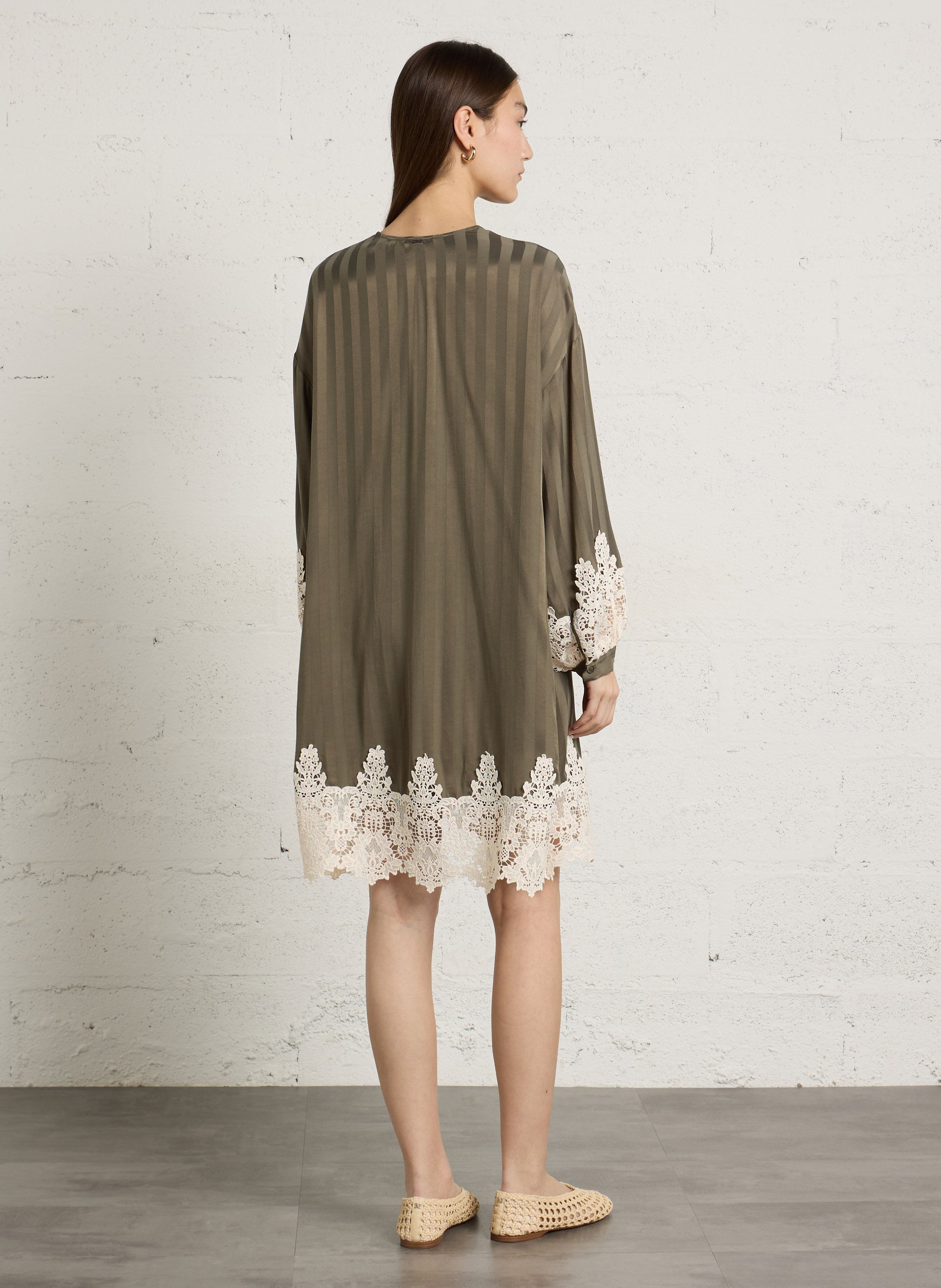 Loose-fit V-neck dress IKKS Khaki