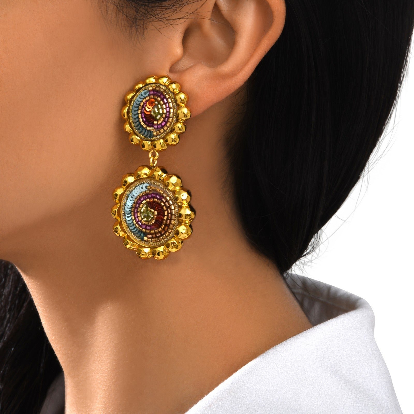 Boucles d'oreilles clip angèle pendantes rondes SATELLITE PARIS Multicolore