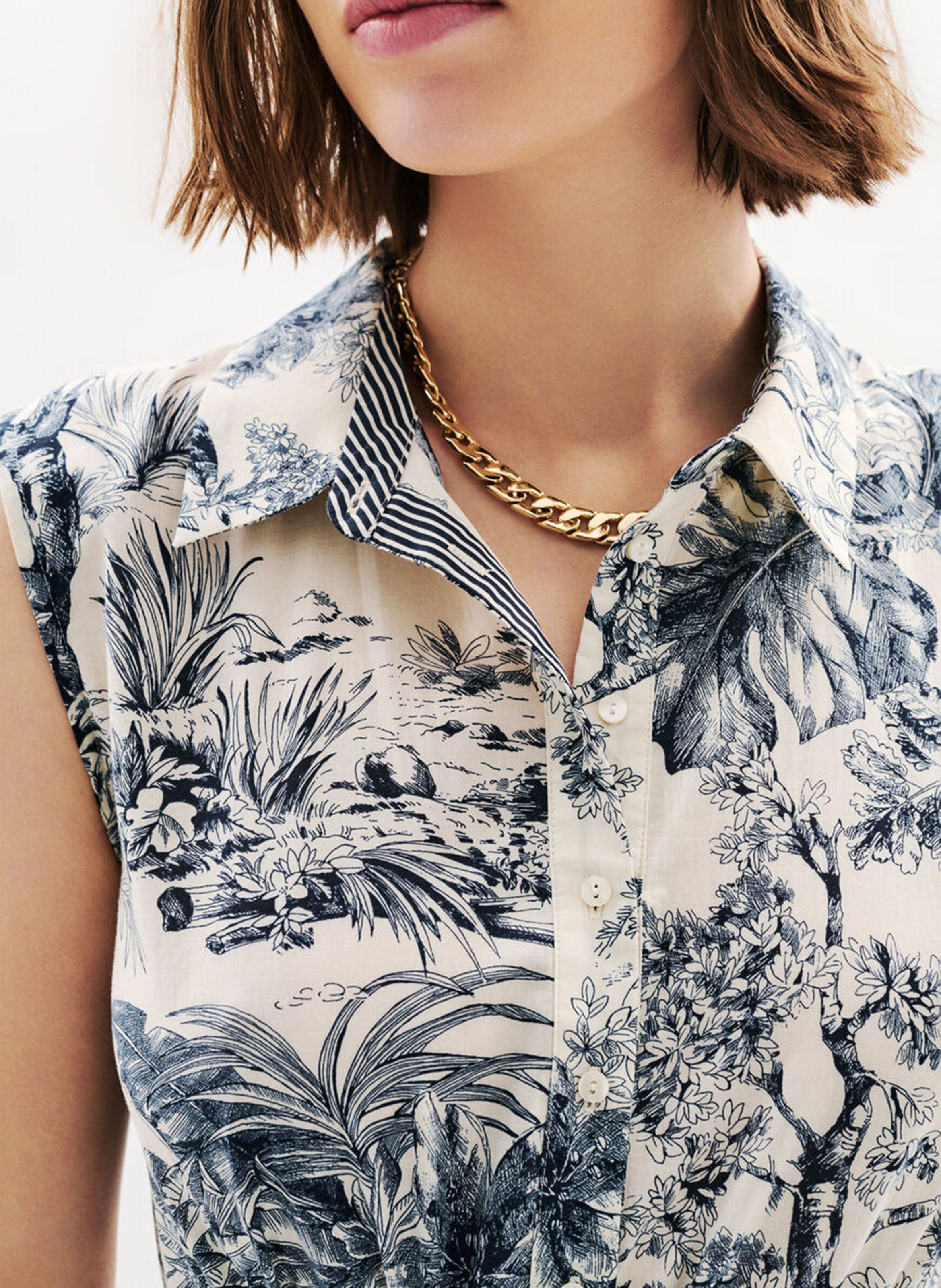 Belted fluid midi dress with patterns CAROLL Blue