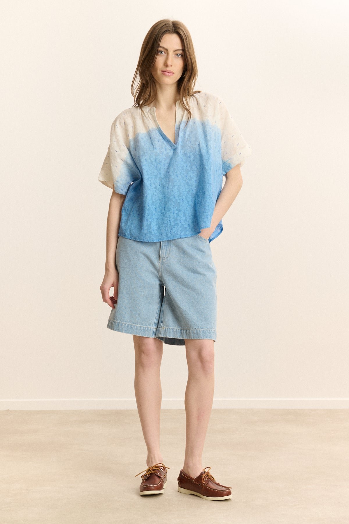Short-sleeved tunic collar blouse GARANCE PARIS Blue