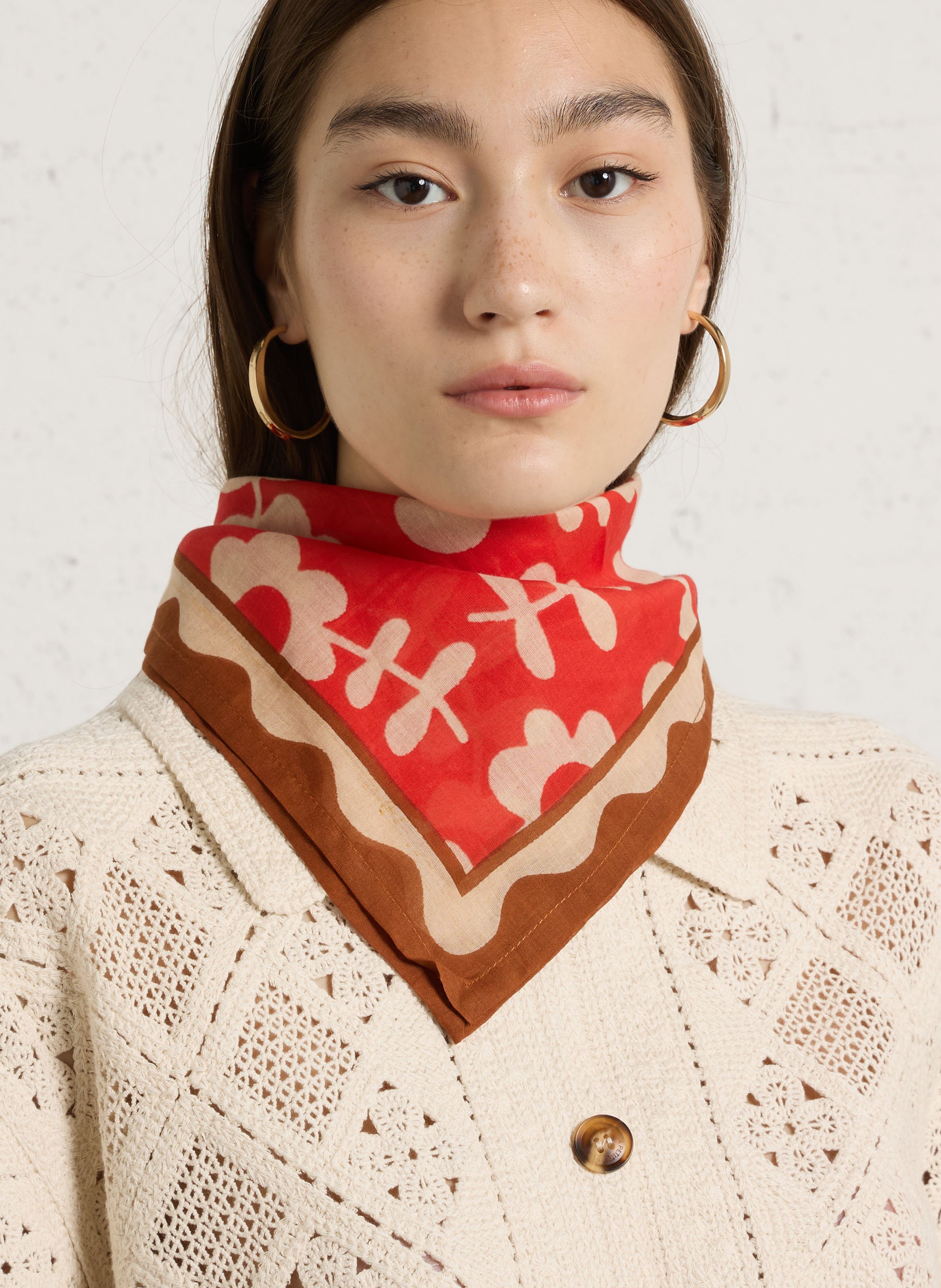 Printed cotton floaty scarf APACHES COLLECTIONS Red
