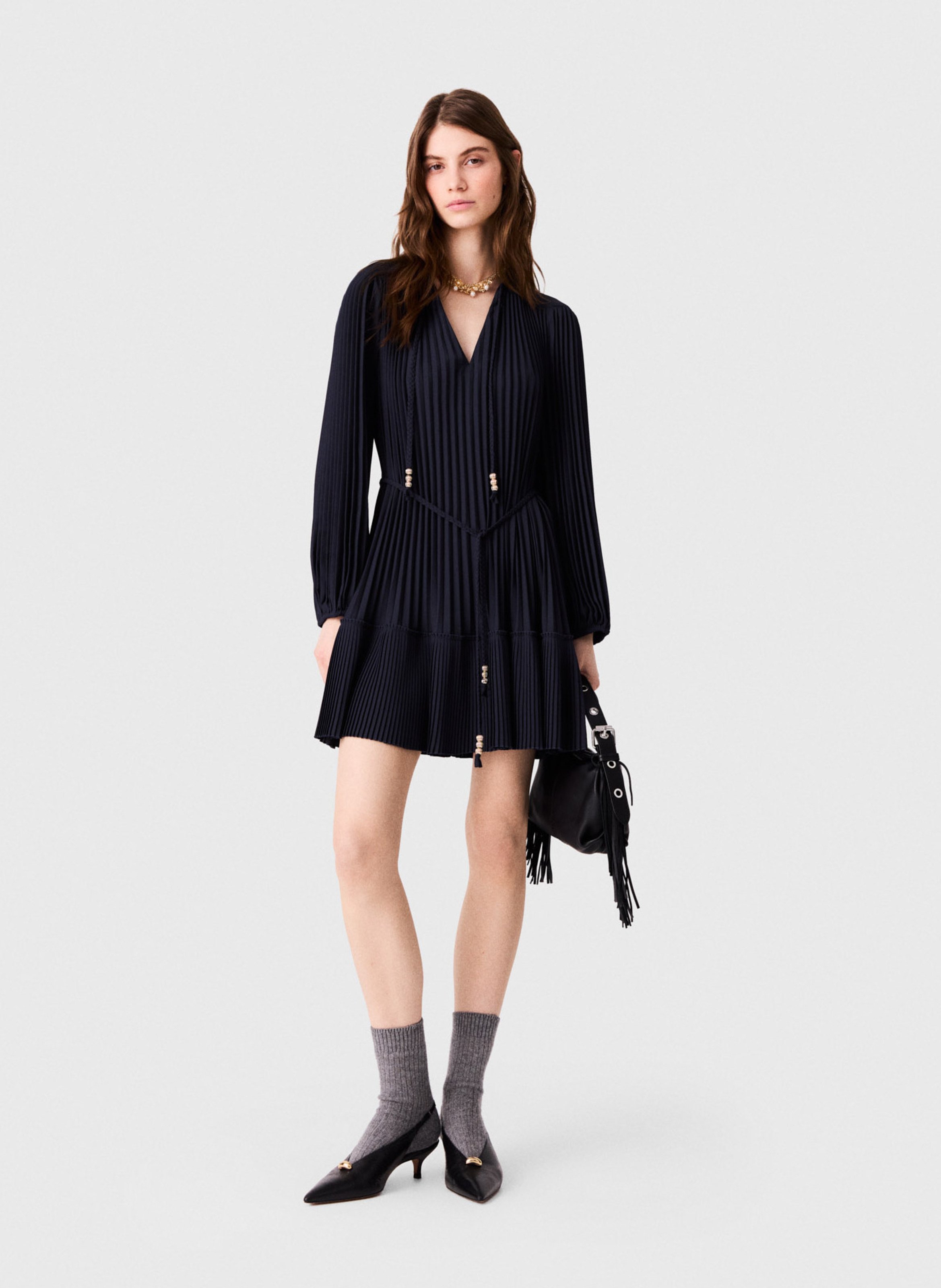 Jurk met V-hals en getailleerd model MAJE Blauw