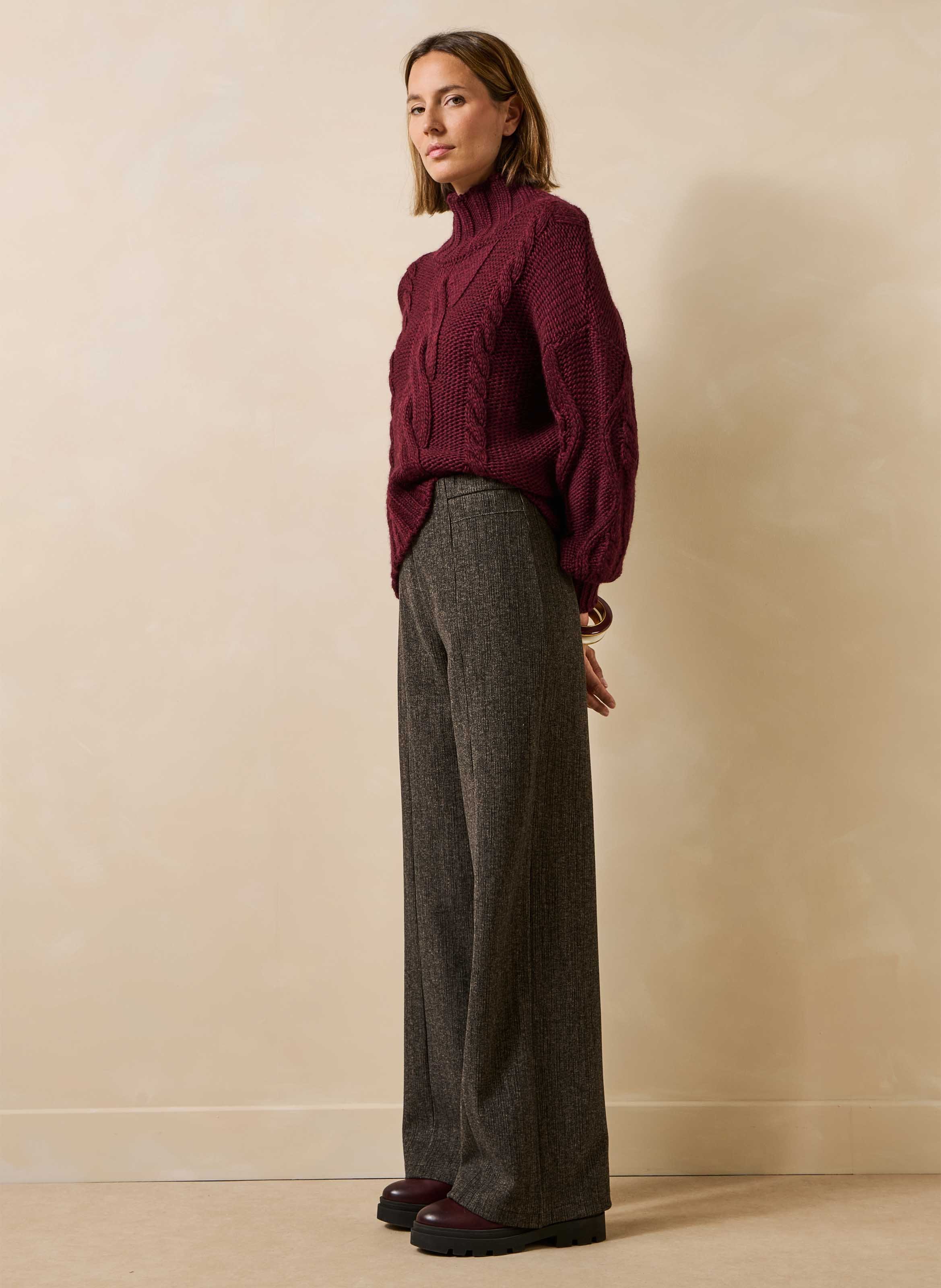 Pantalon droit large effet velours LA FEE MARABOUTEE Marron