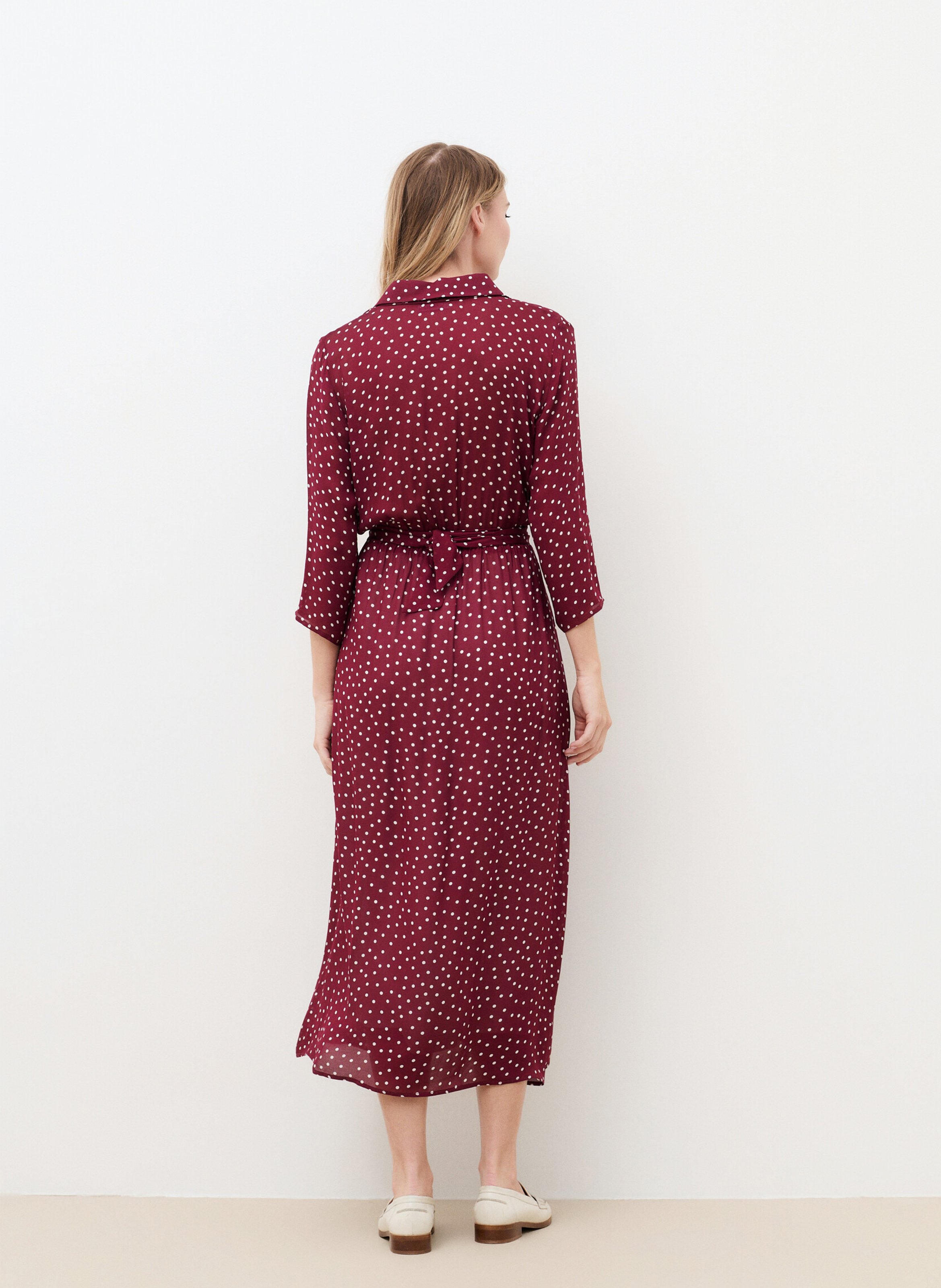 Robe midi col classique imprimée CAROLL Rouge