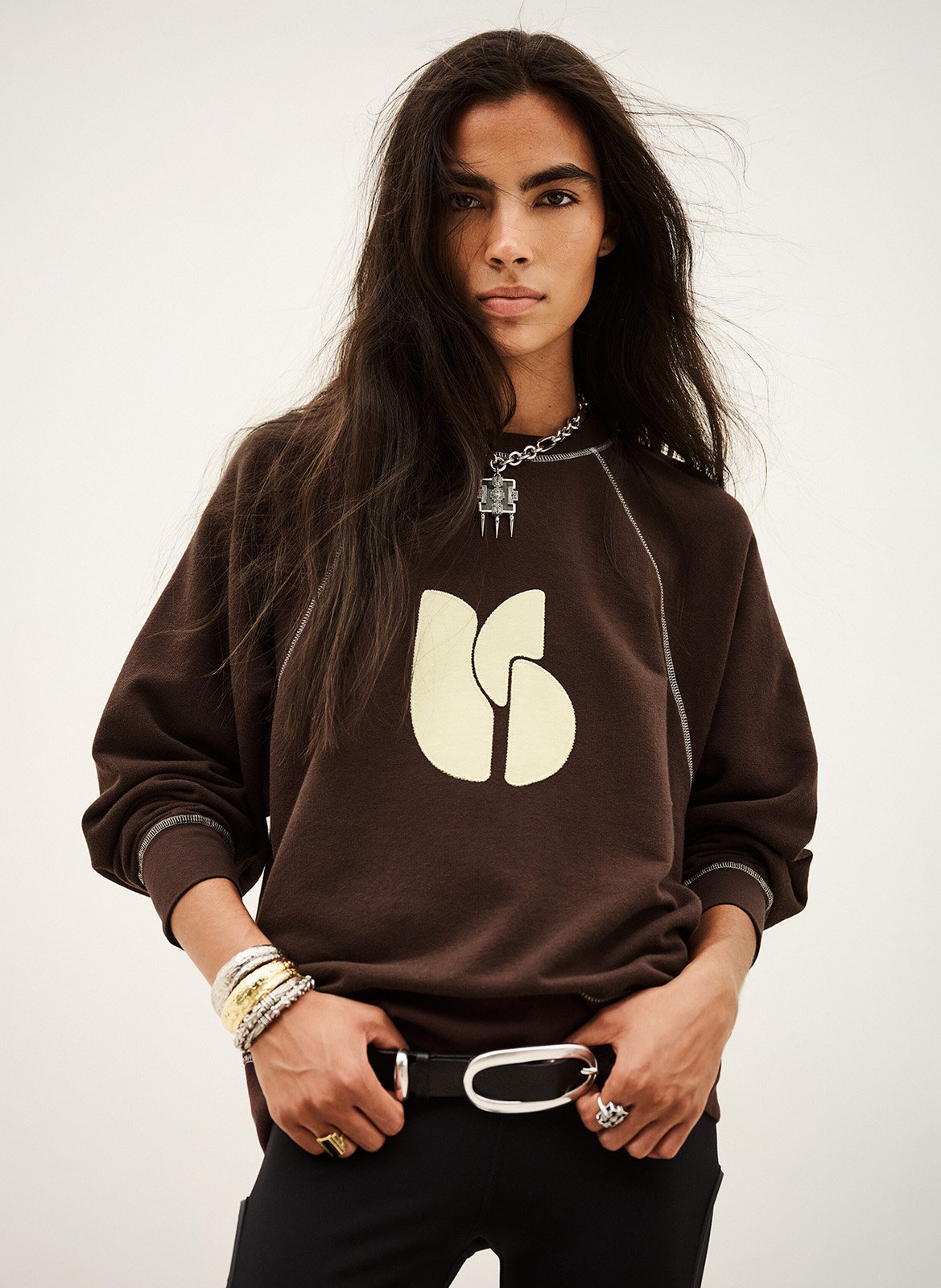 Großer Pullover mit bedrucktem Logo aus Baumwollmischung BA&SH Braun