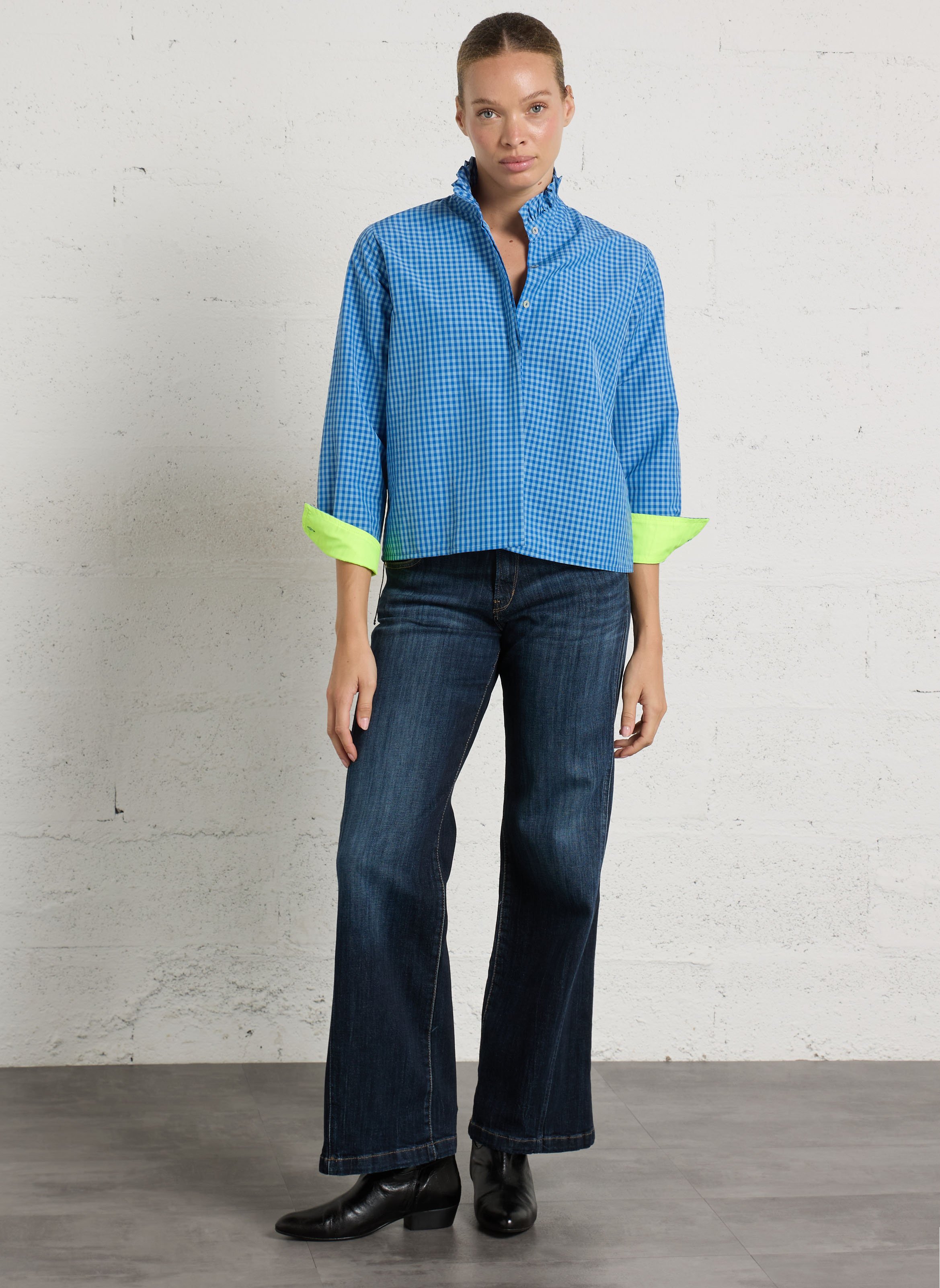 Straight checked cotton shirt DR BLOOM Blue