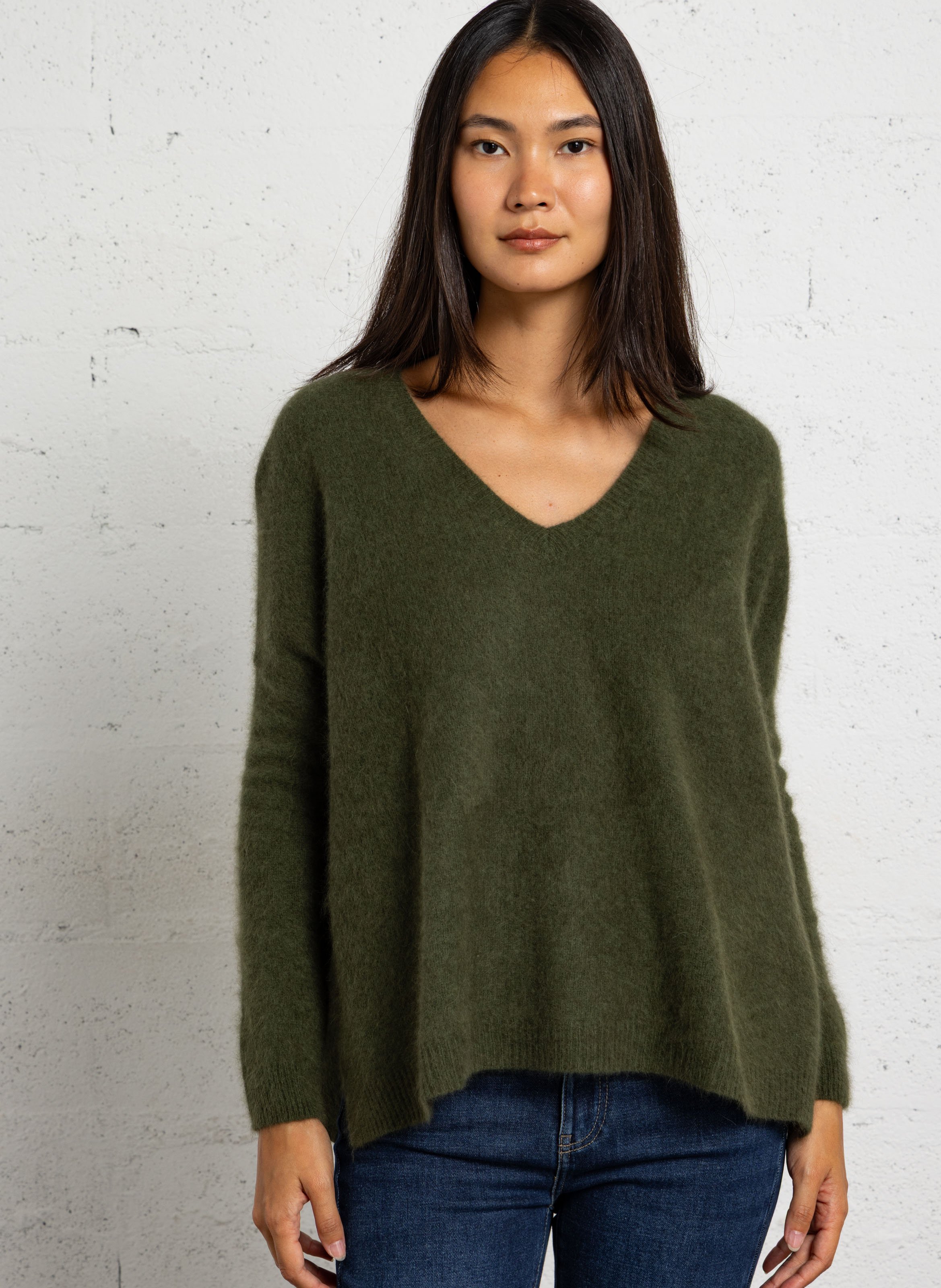 Pull col V en laine BELLA JONES Vert