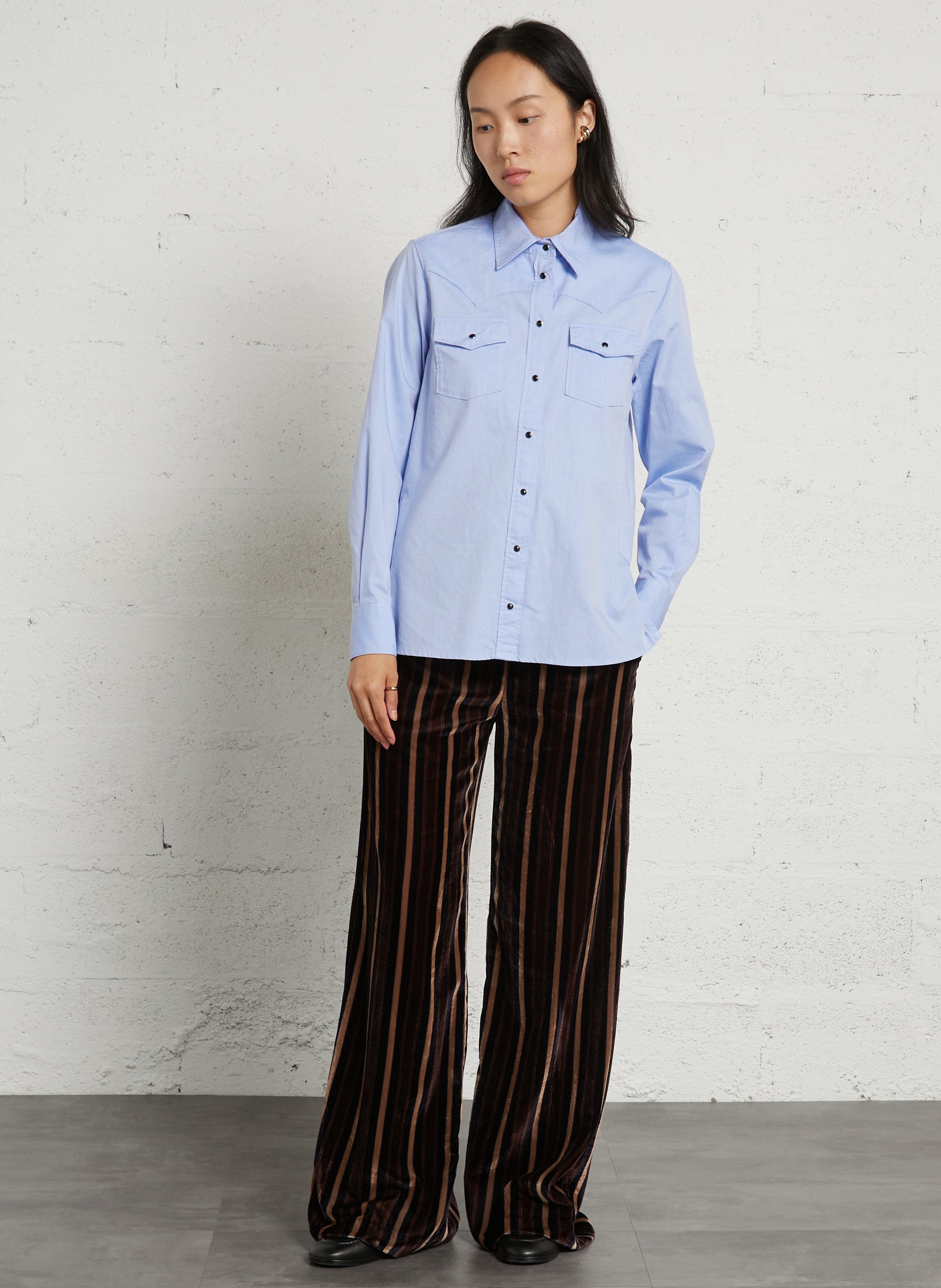 Plain cotton shirt DIEGA Blue