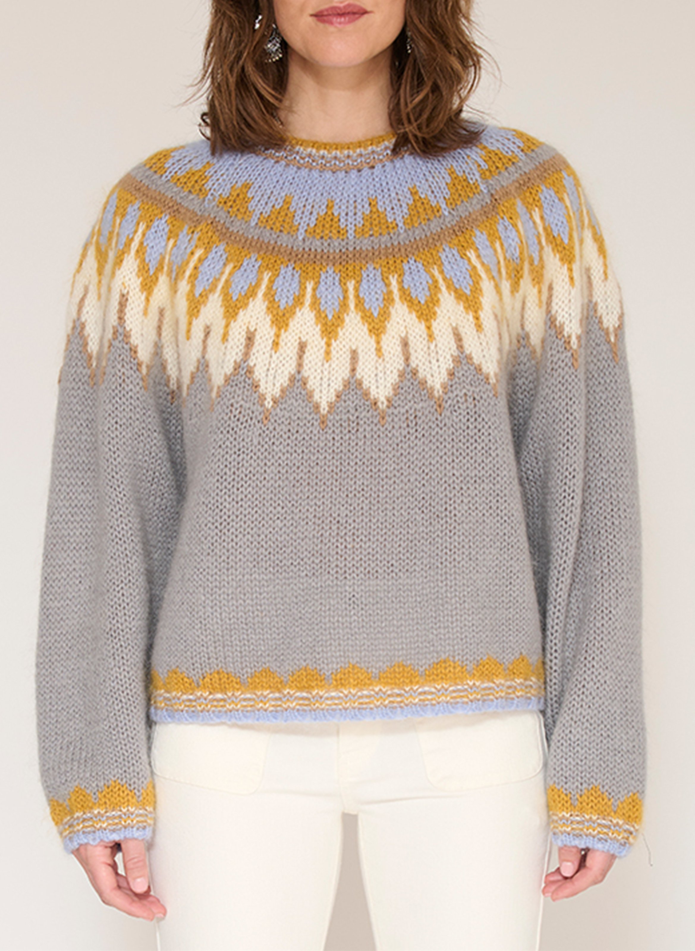 Gerader Pullover mit Rundhalsausschnitt und Jacquardmuster aus Wollmischung MKT Grau
