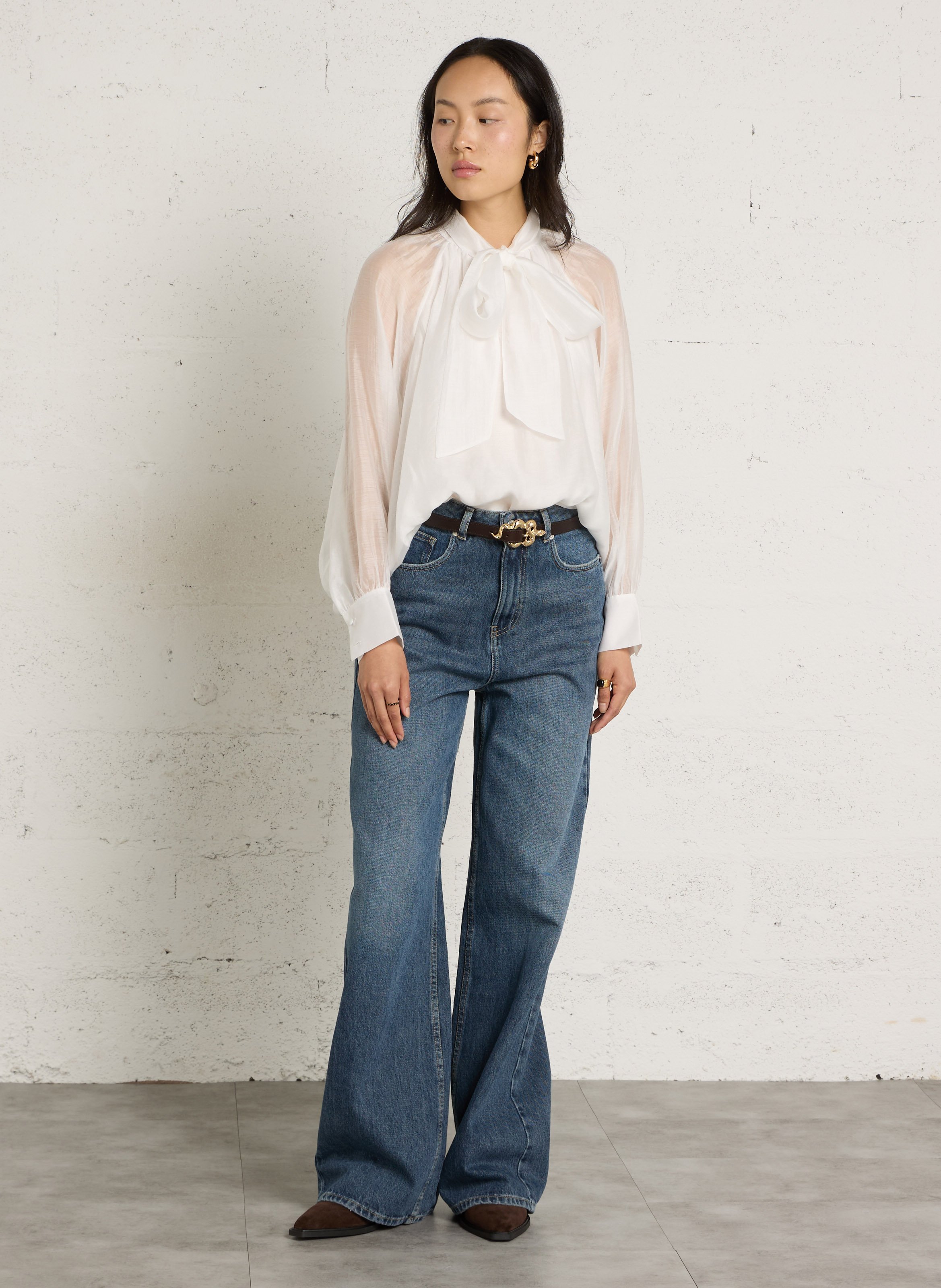 Loose-fit lavallière collar top IKKS White