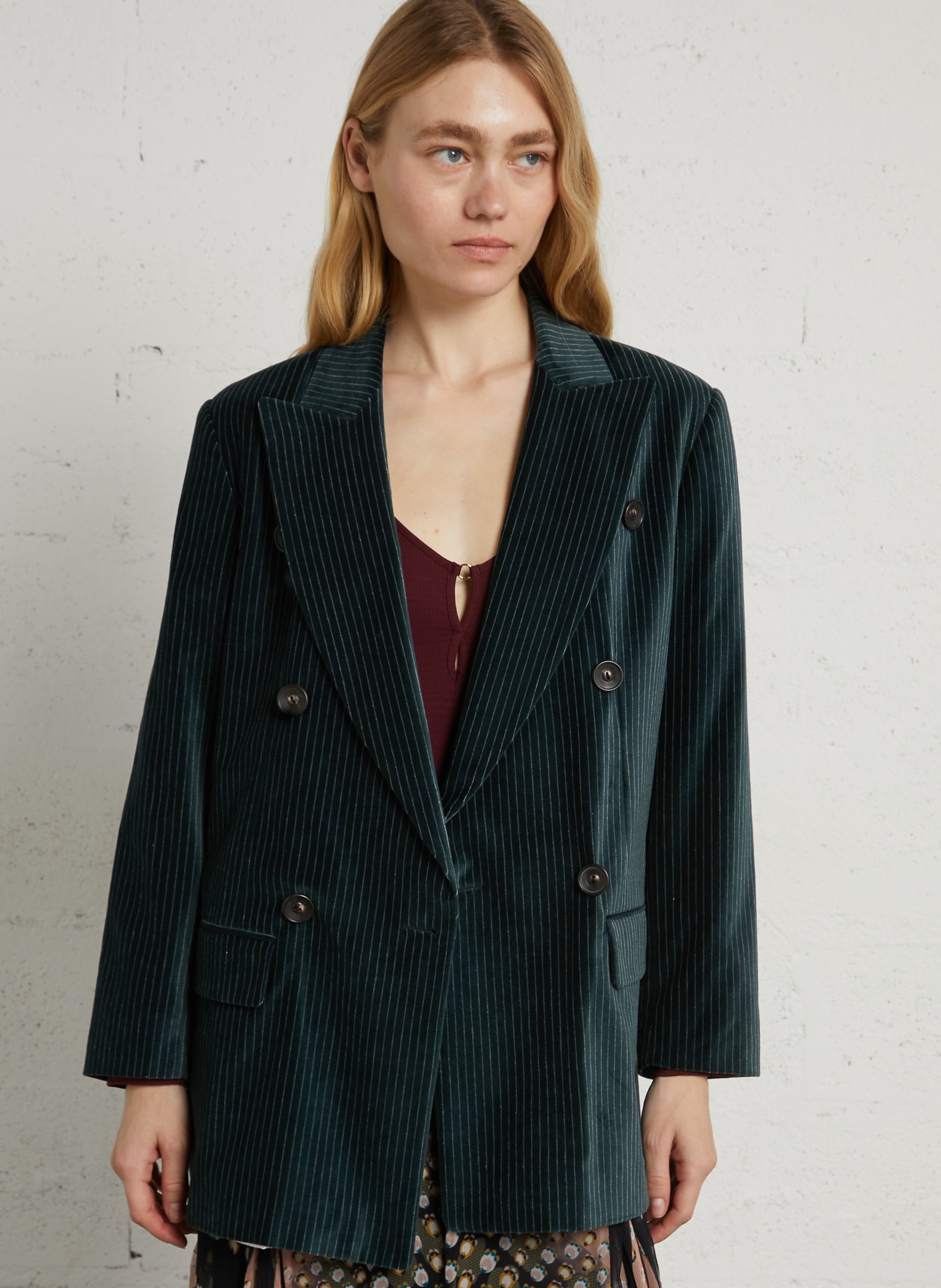 Striped cotton-blend straight-cut jacket with tailored collar DIEGA Black