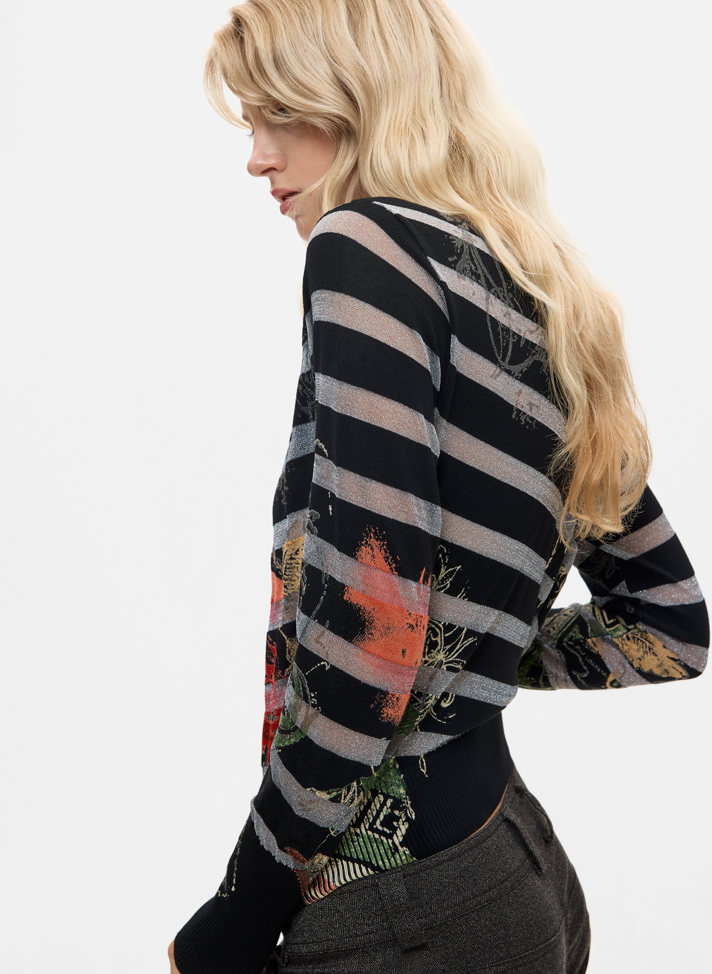 Pull droit col rond imprimé DESIGUAL Noir