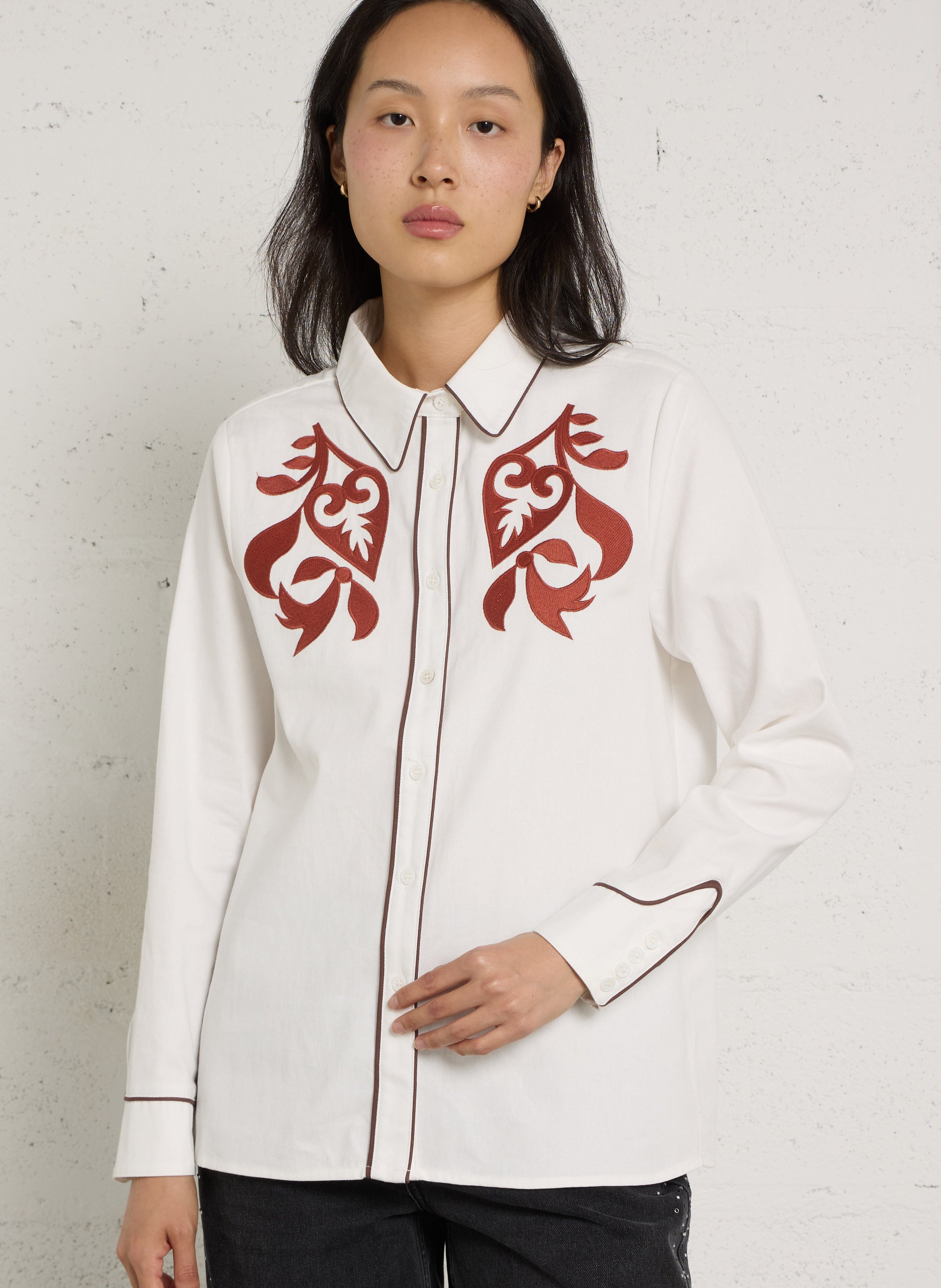 Straight shirt with cotton embroideries LA PETITE ETOILE Beige