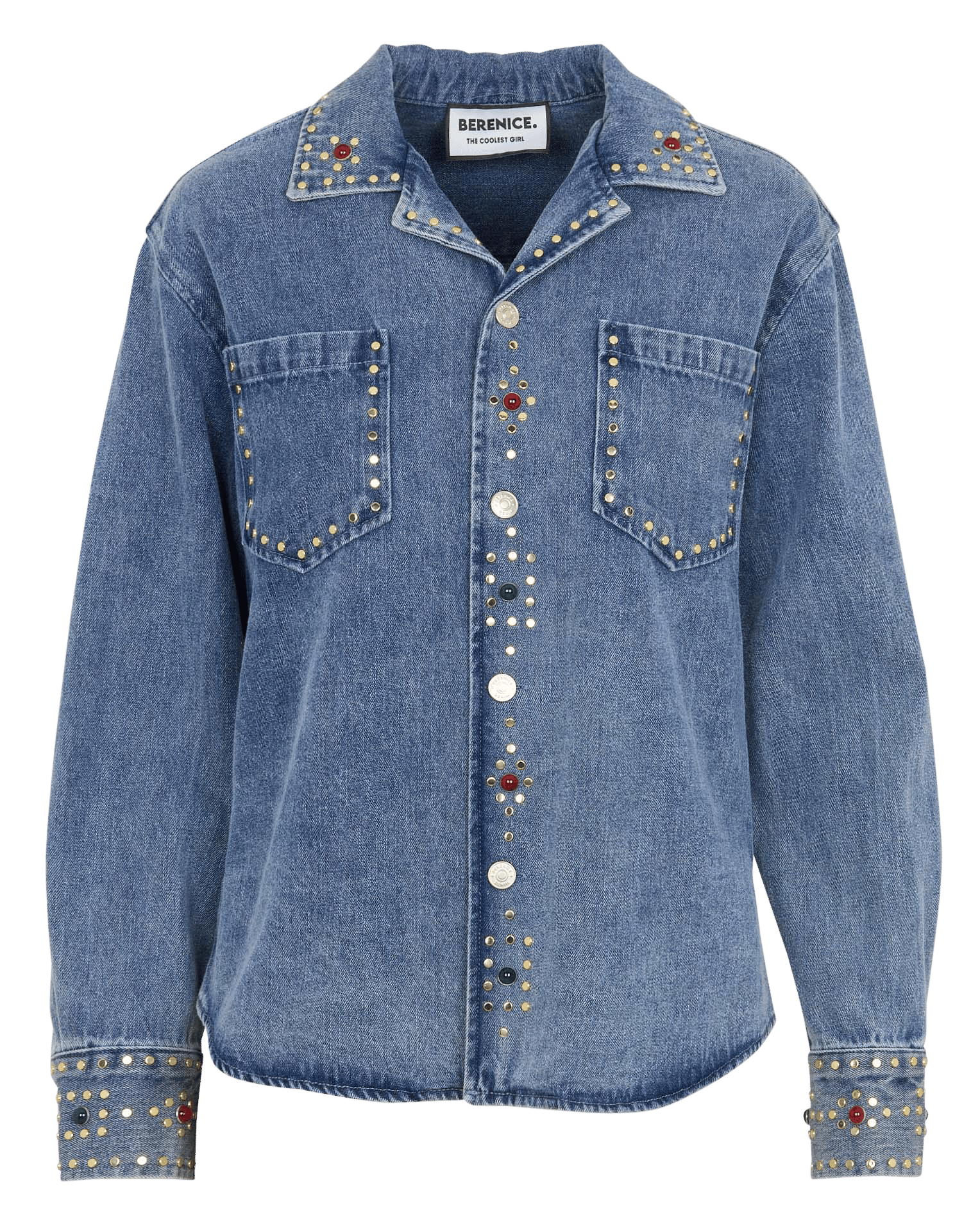 Straight studded denim shirt BERENICE Blue