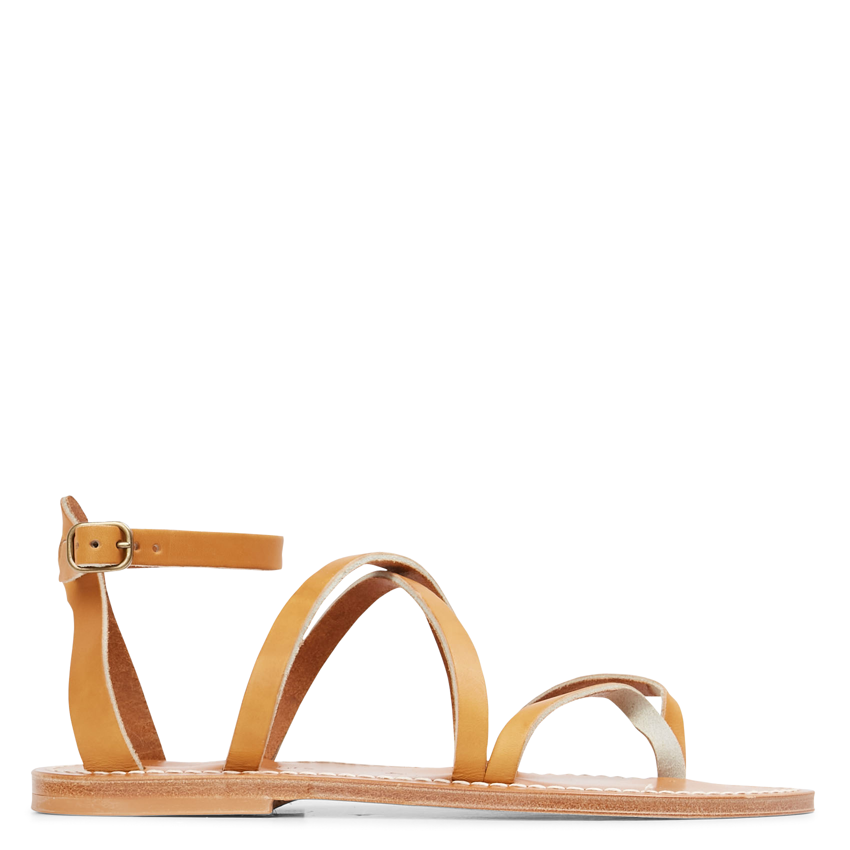 Flat leather sandals K JACQUES Brown