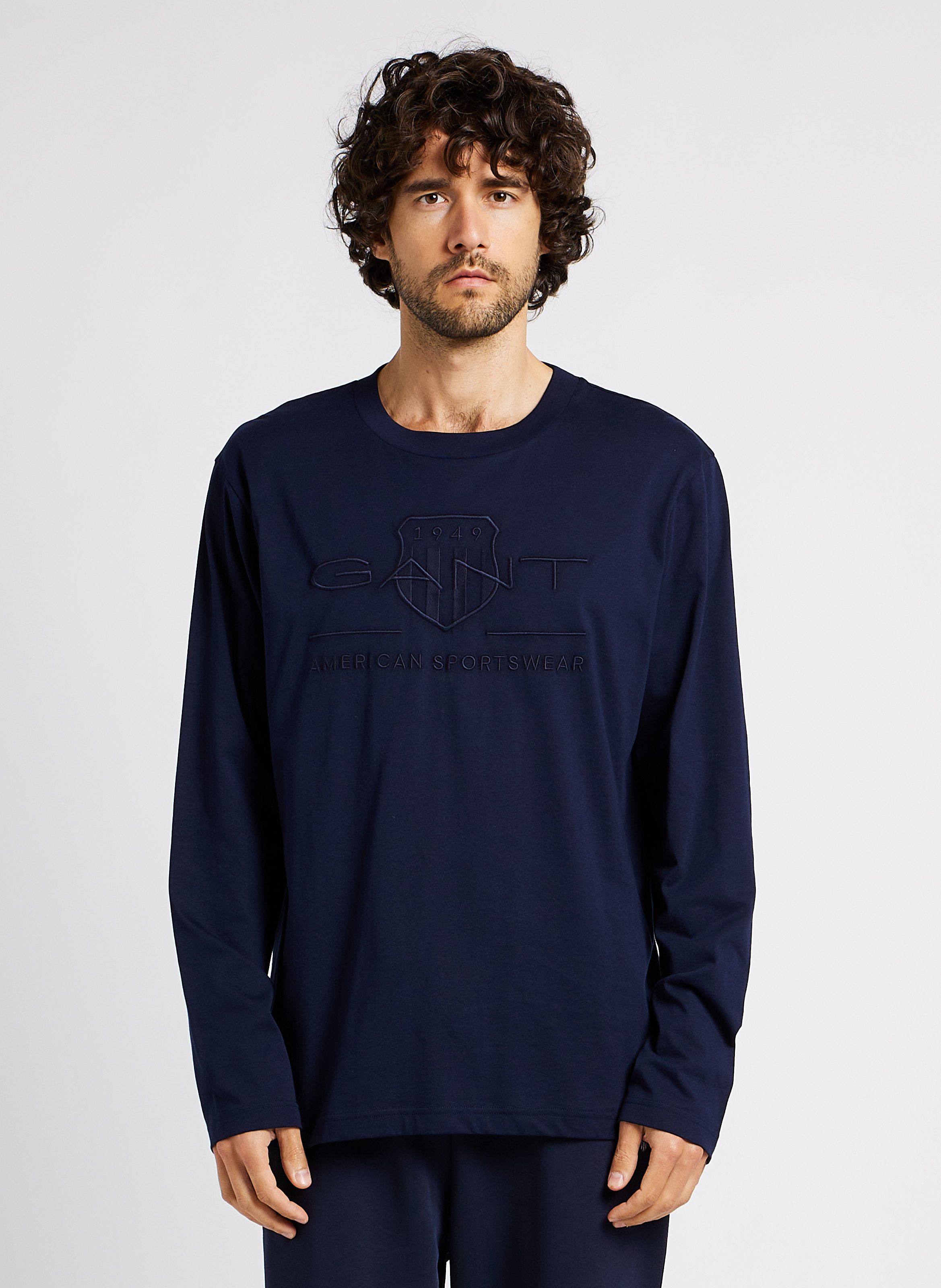 Tee shirt col rond en coton Bleu