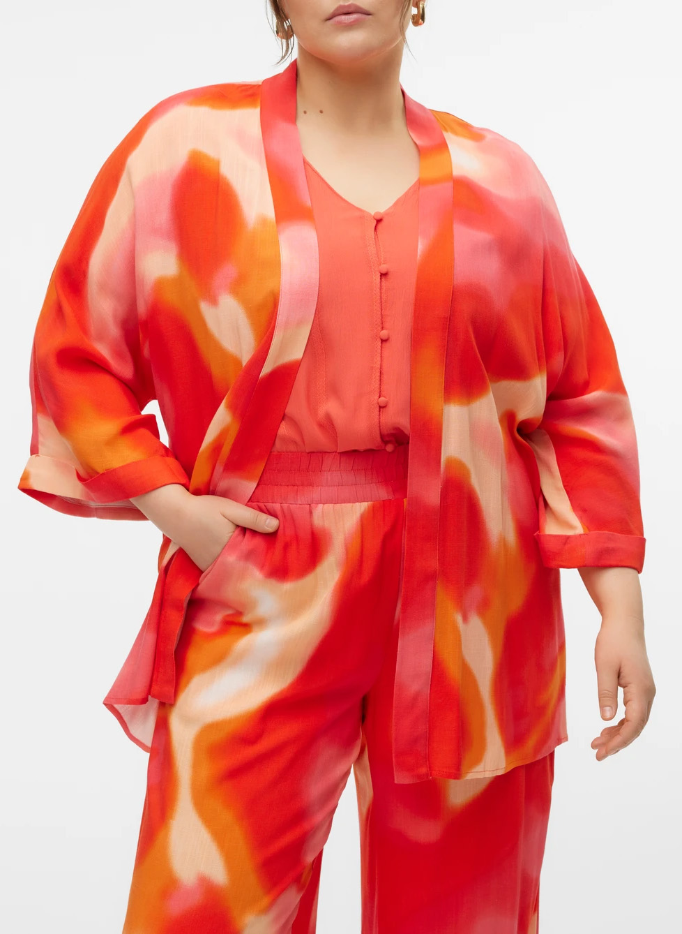 Weiter Cardigan mit Muster VERO MODA CURVE Orange