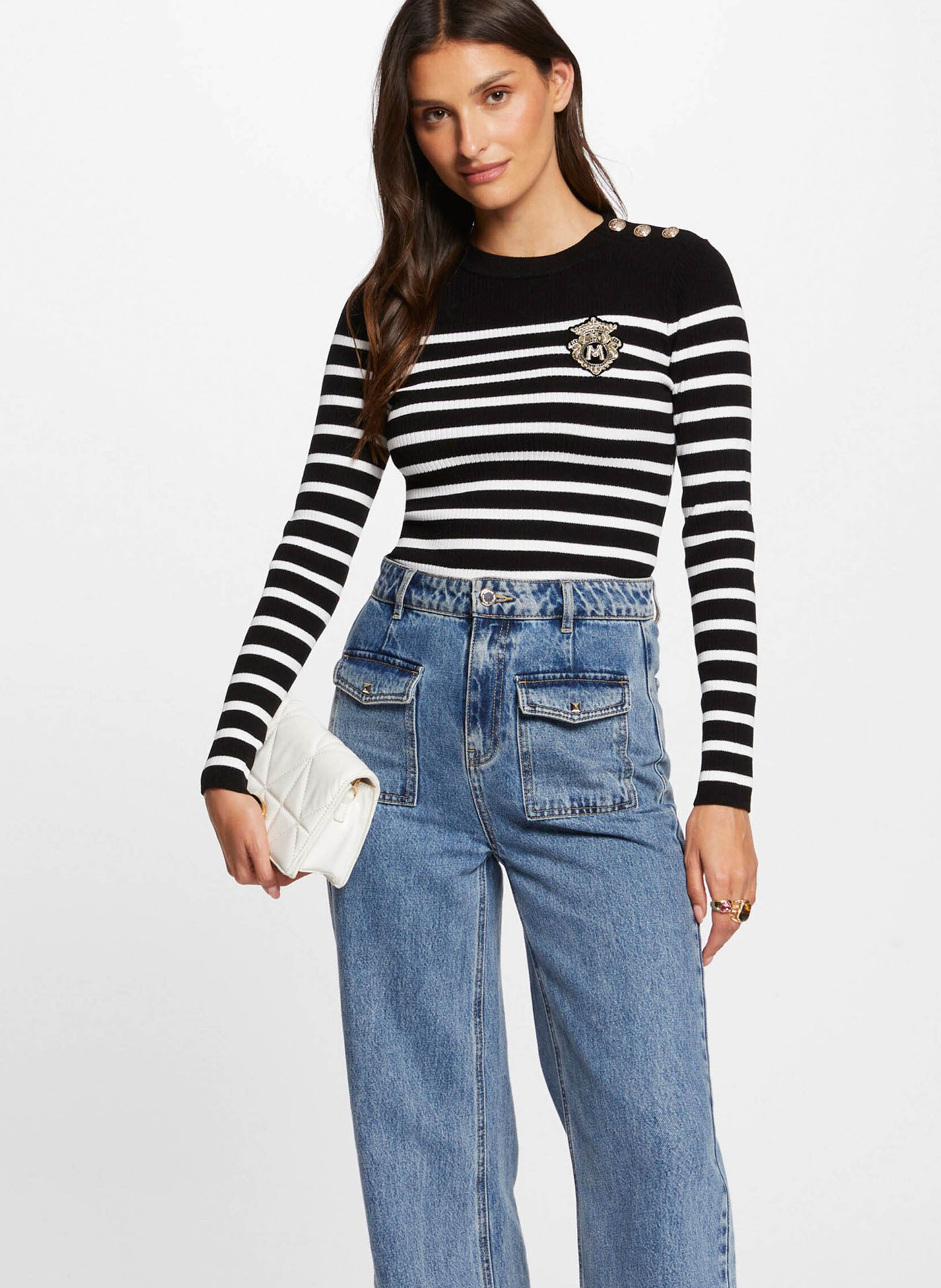 Trui met lange mouwen en strepen MORGAN Zwart
