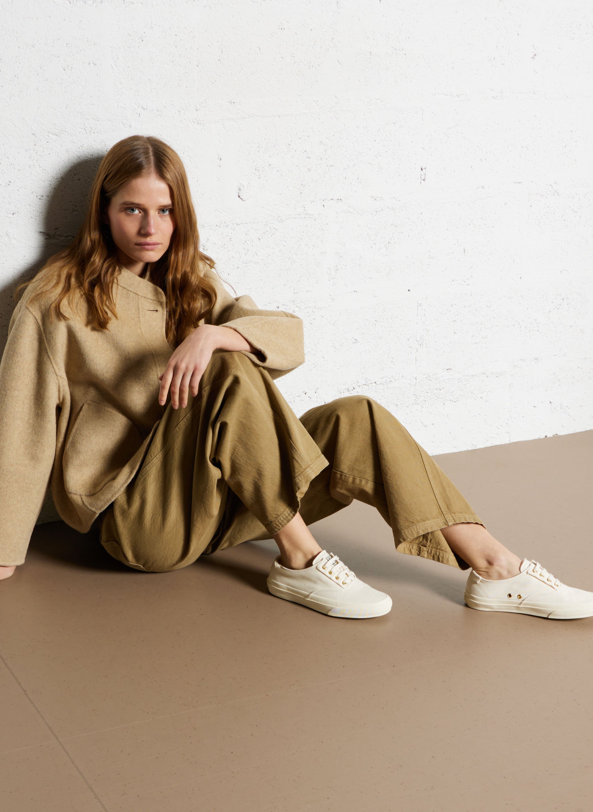 Manteau col rond en laine mélangée  SOEUR Beige