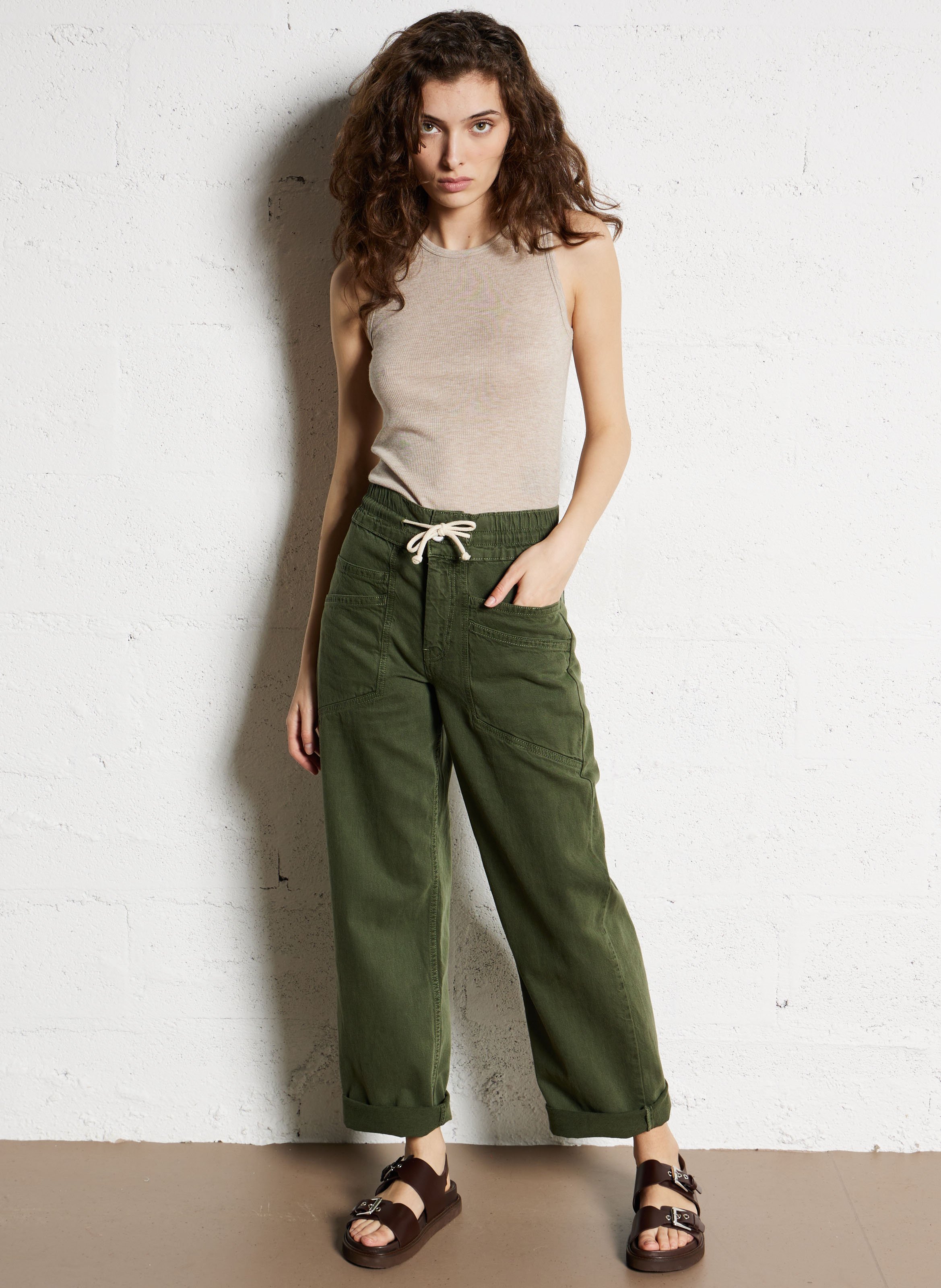 Pantalon droit en coton mélangé BA&SH Kaki