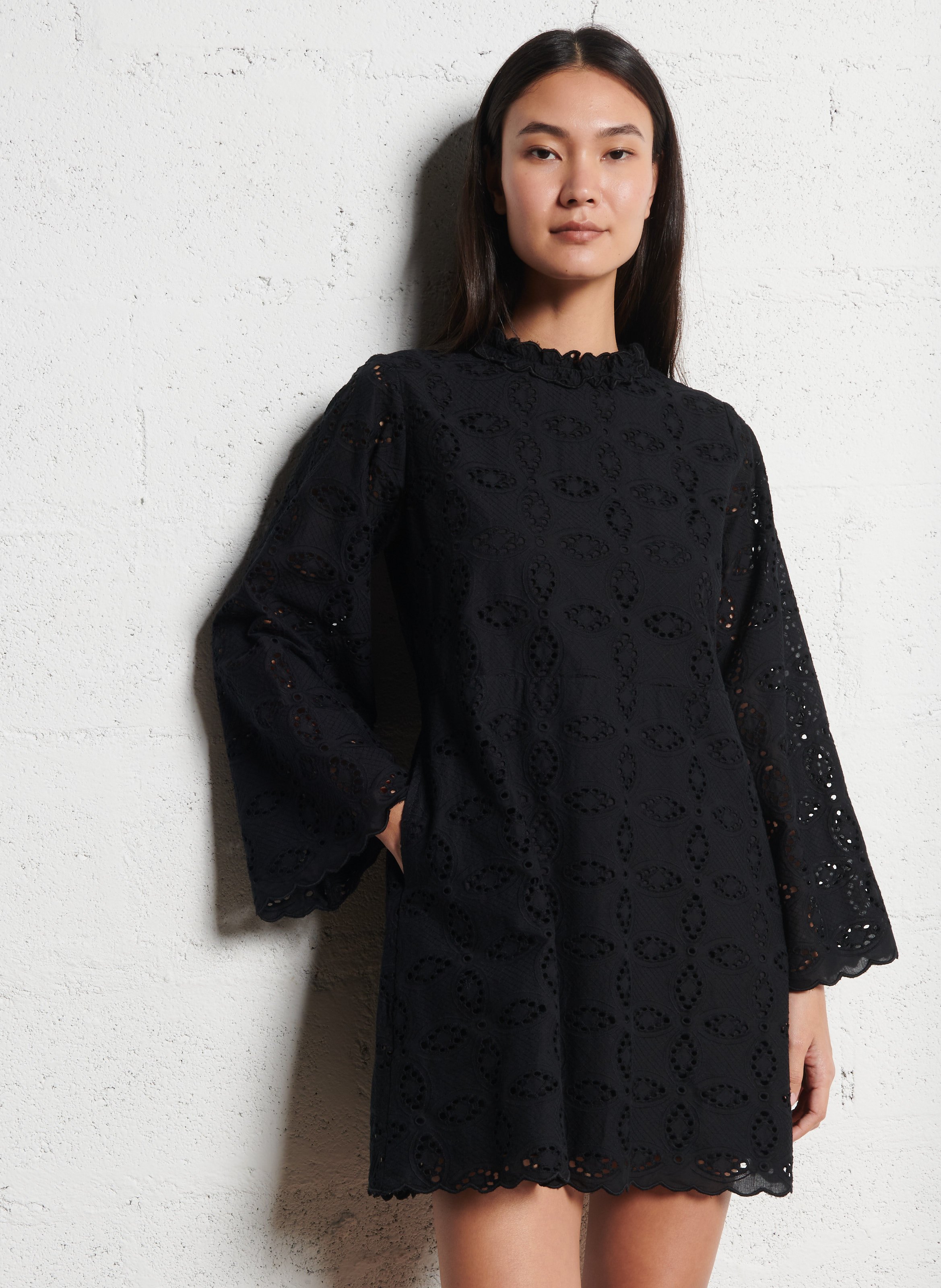 Korte jurk van katoen met ronde hals BELLEPIECE Zwart