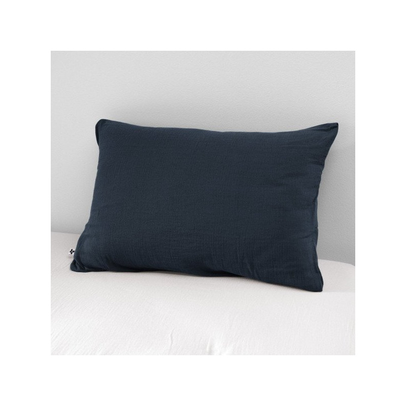 Cotton percale pillow case L'EFFET PAPILLON Blue