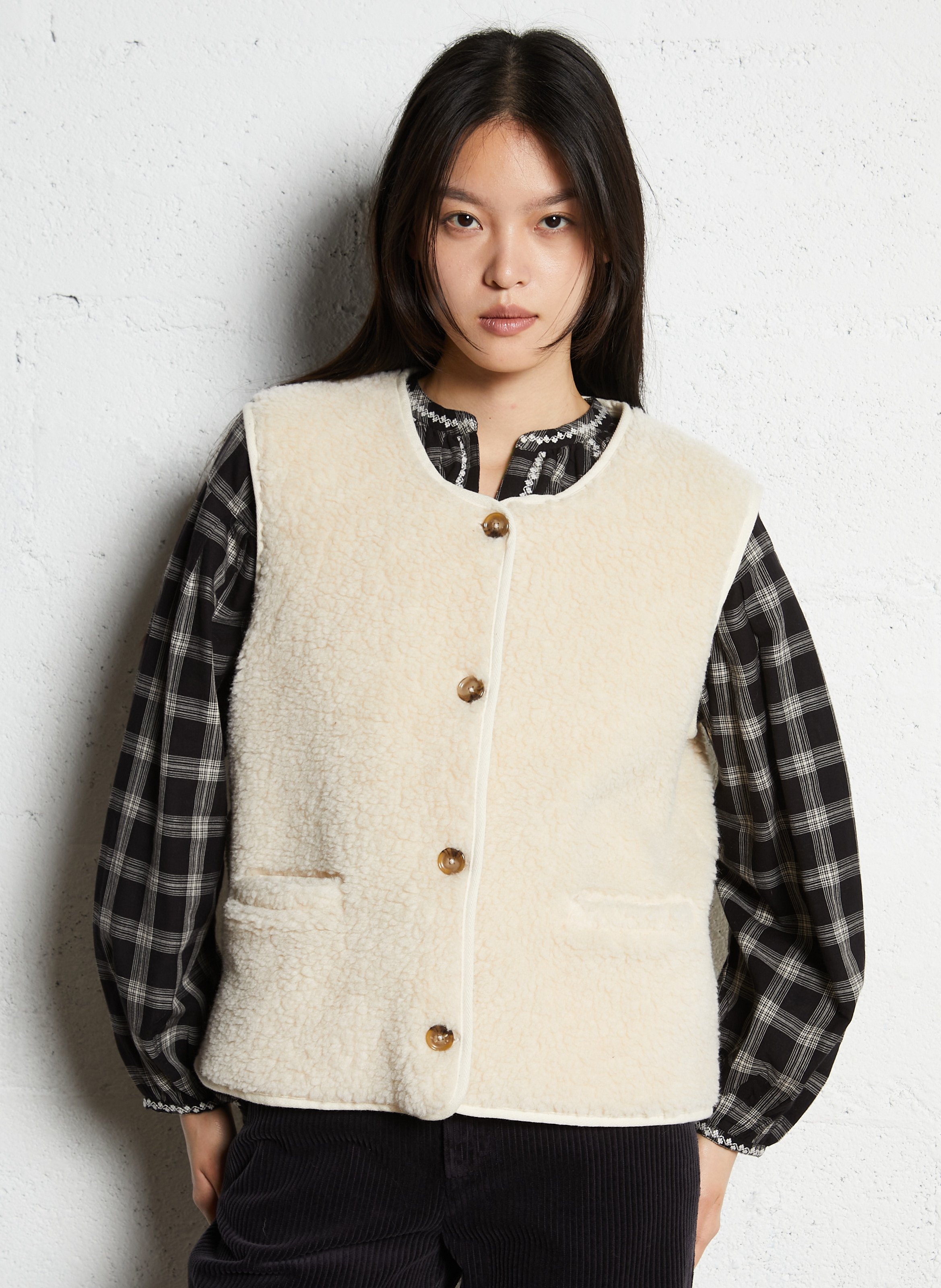 Rundhalsausschnitt-Gilet aus Sherpa EMILE ET IDA Beige