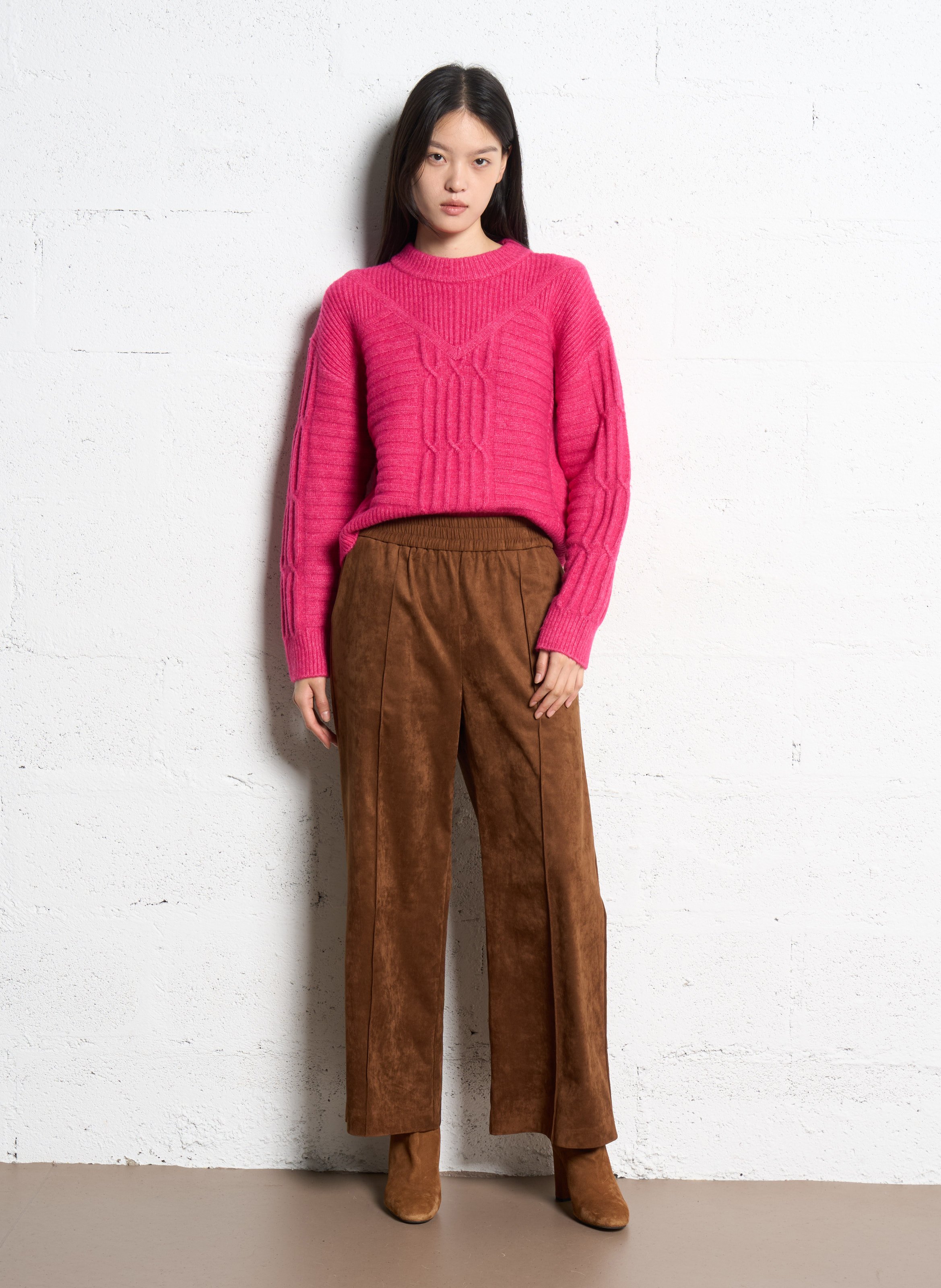 Pantalon large aspect velours SUNCOO Marron