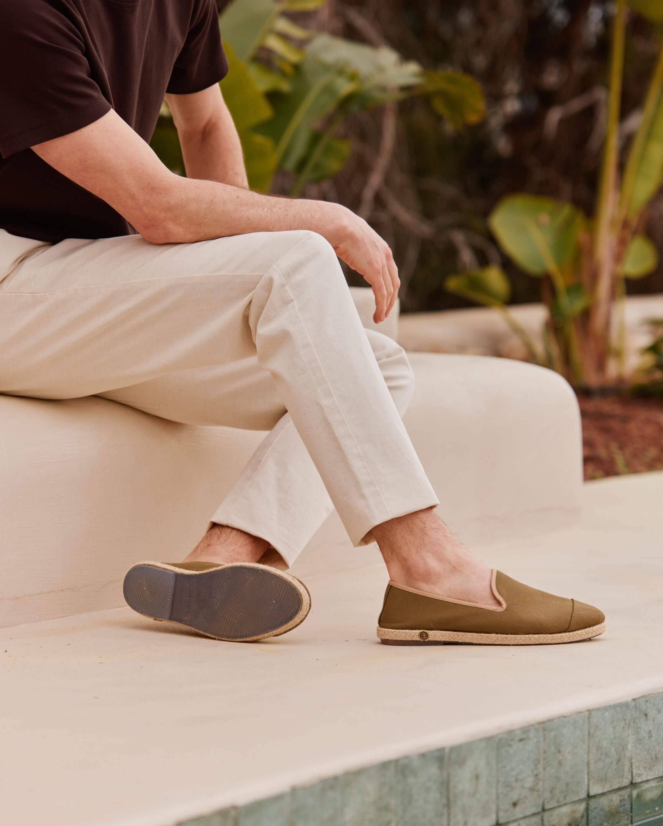 Men's cotton espadrilles, olive beige ANGARDE Green