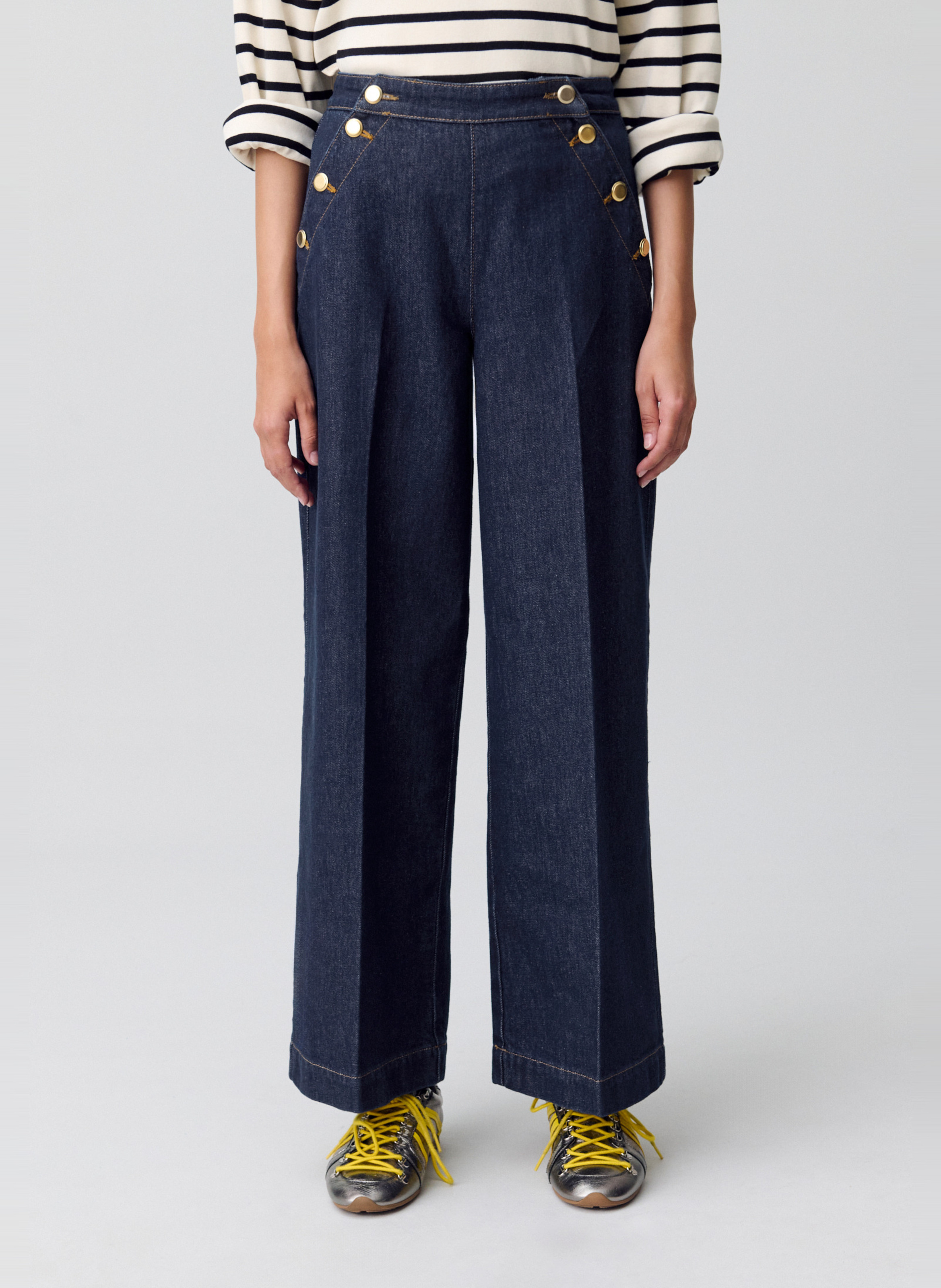 Jean large boutonné en denim brut CLAUDIE PIERLOT Bleu