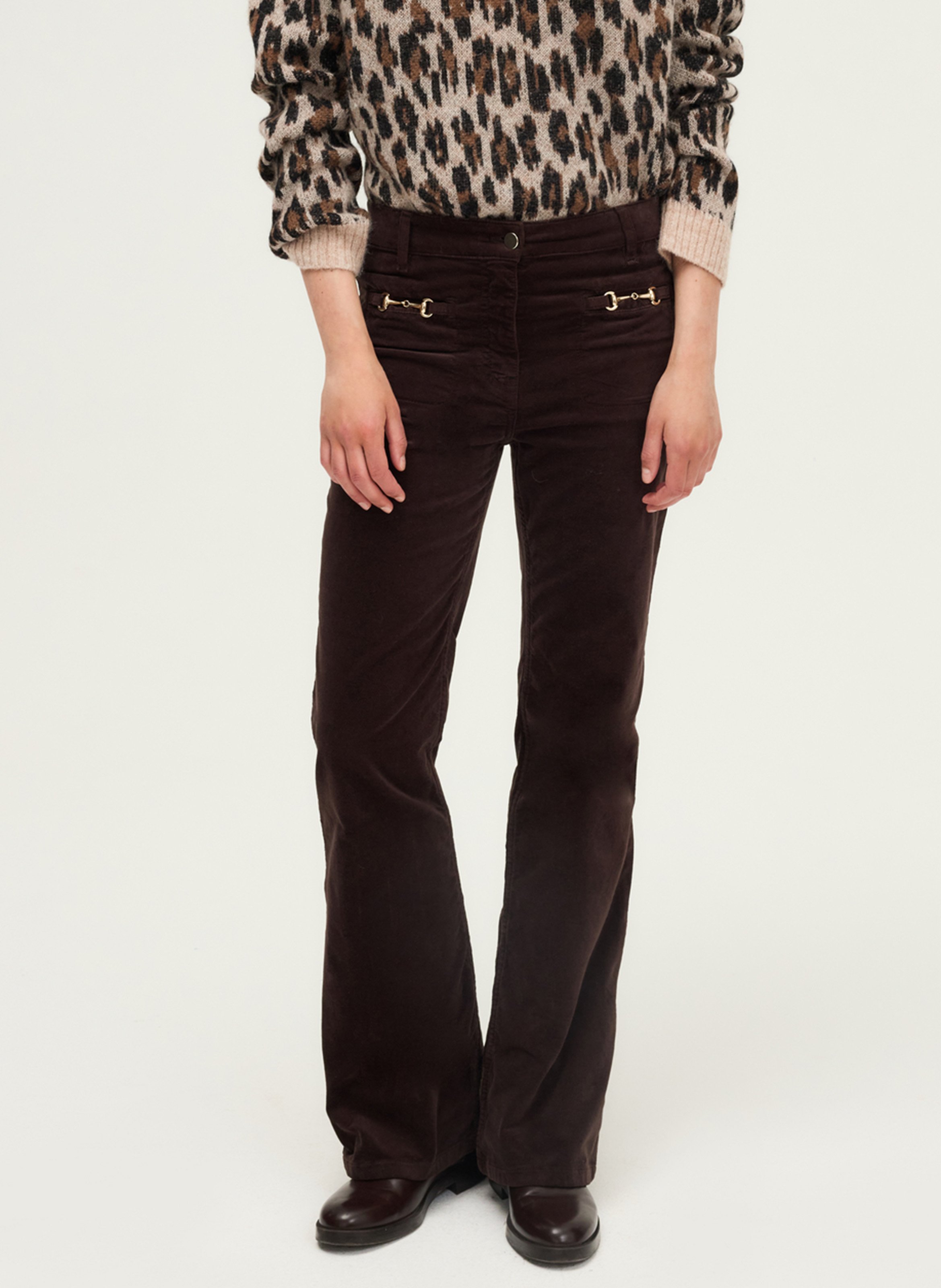 Flared velvet pants PABLO Brown