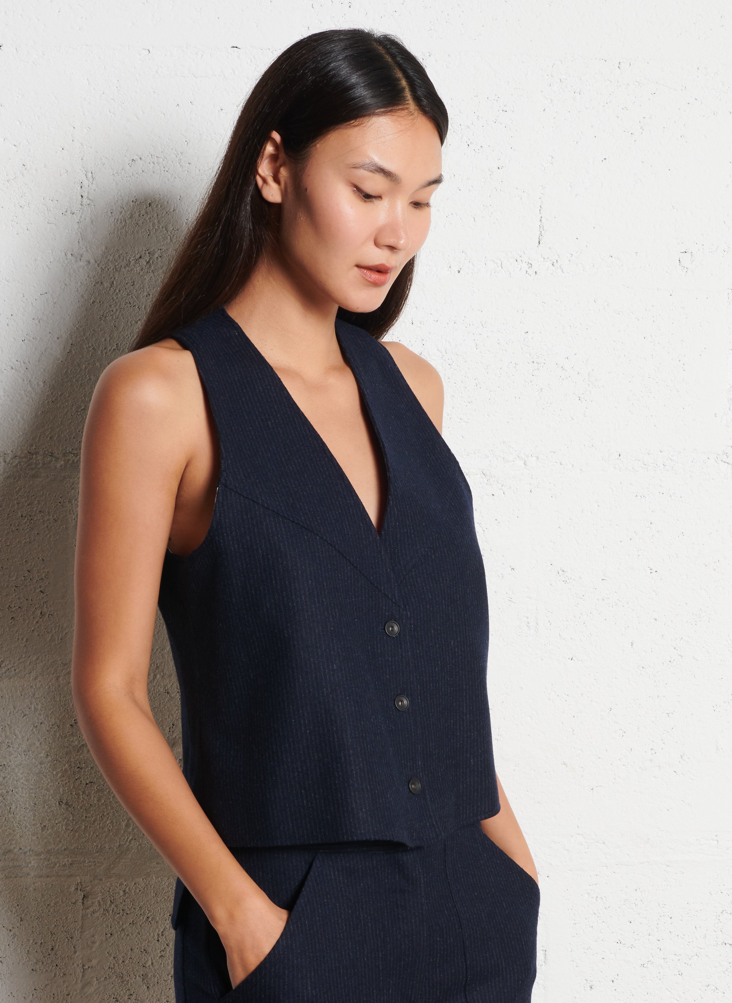 Gilet col V en laine mélangée DIEGA Bleu