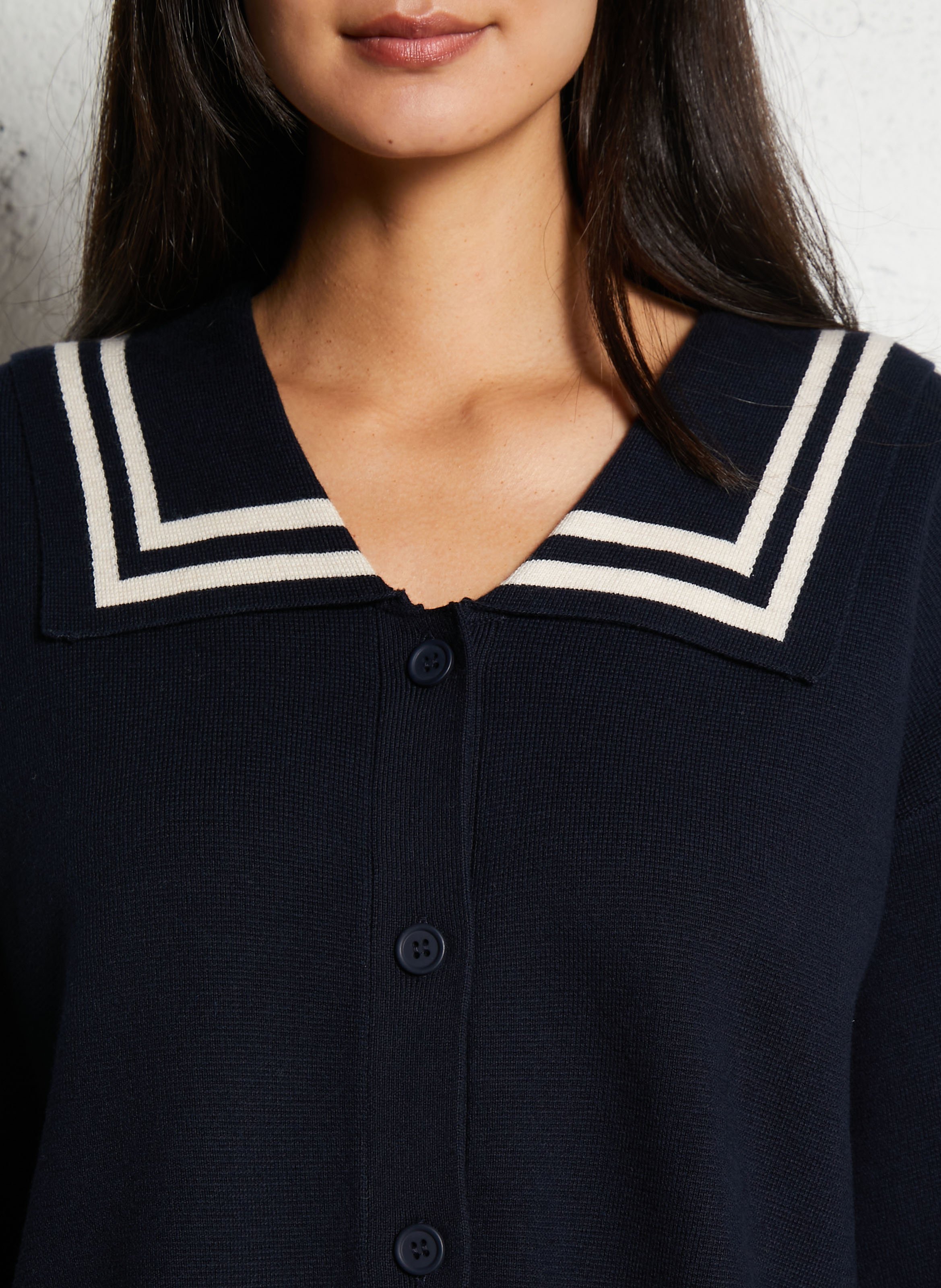 Buttoned cardigan with striped detail in a mixed wool blend THE TINY BIG SISTER Blue