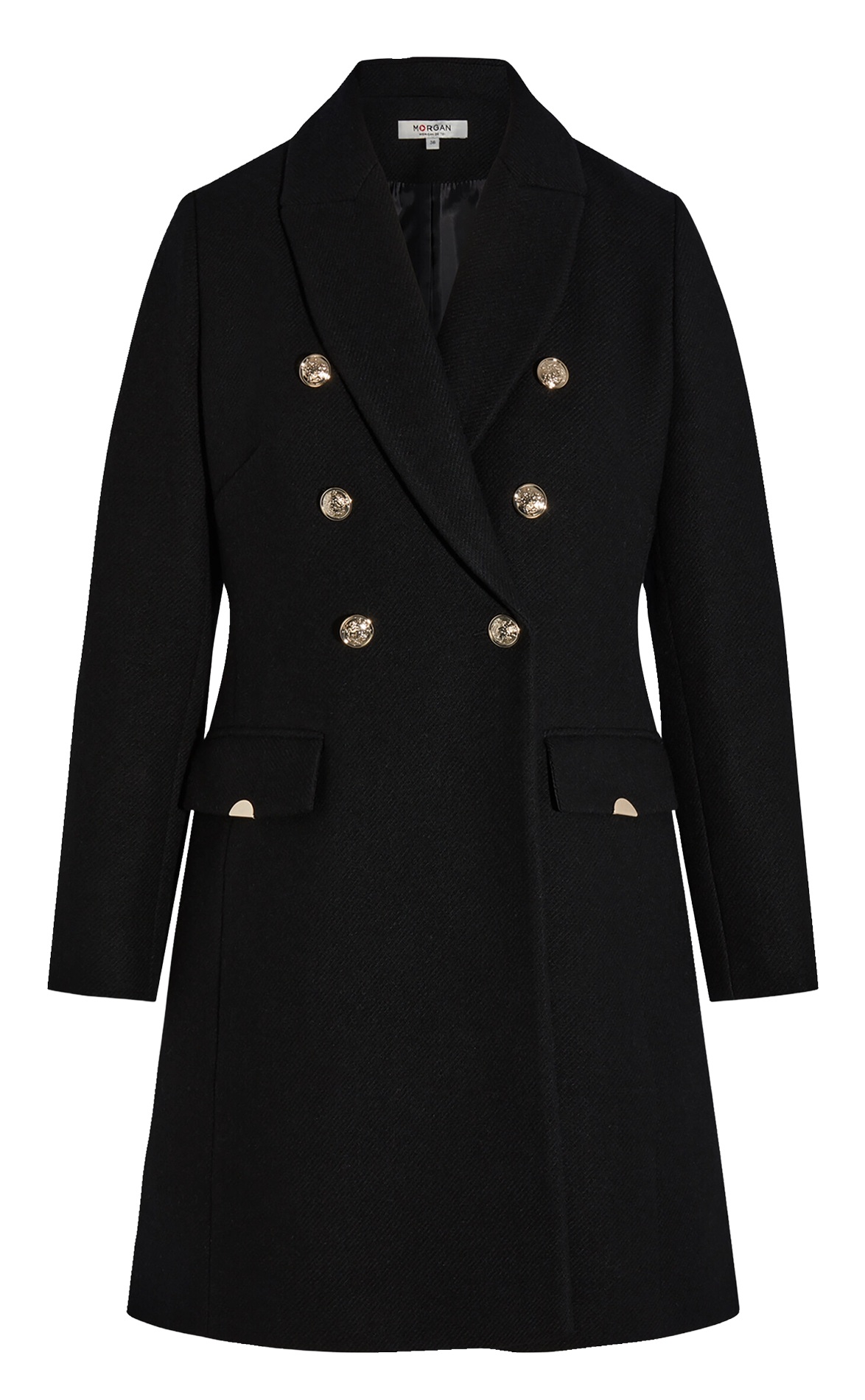 Fitted coat with shawl collar in blended recycled wool. MORGAN Black