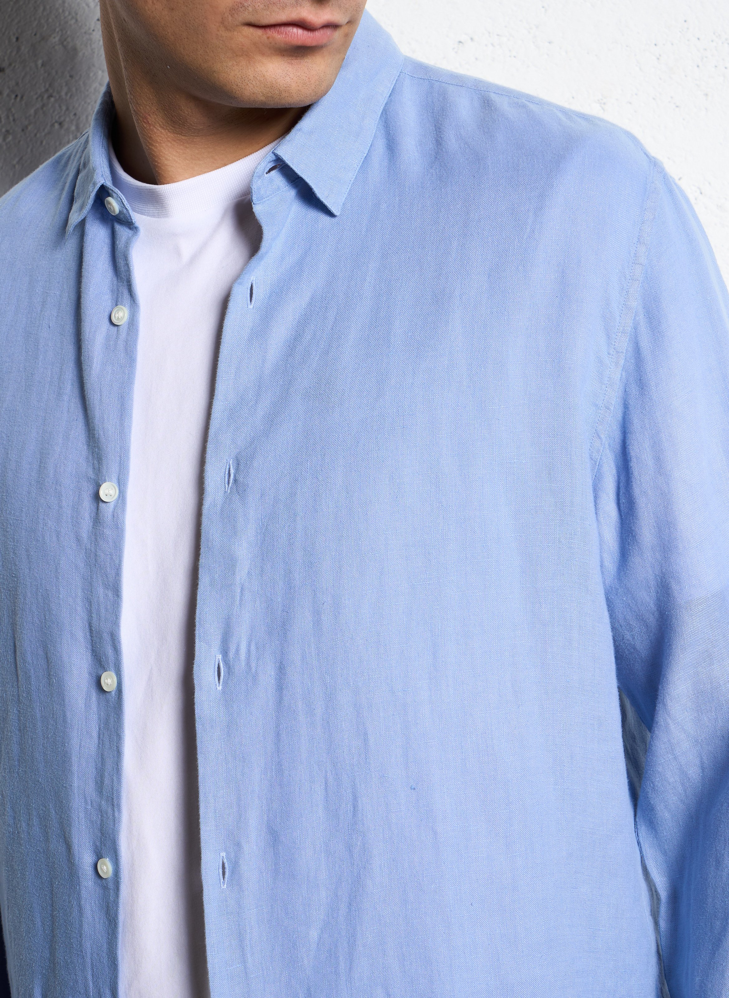 Slim-Fit Hemd mit Pariser Kragen aus Leinen IKKS Blau