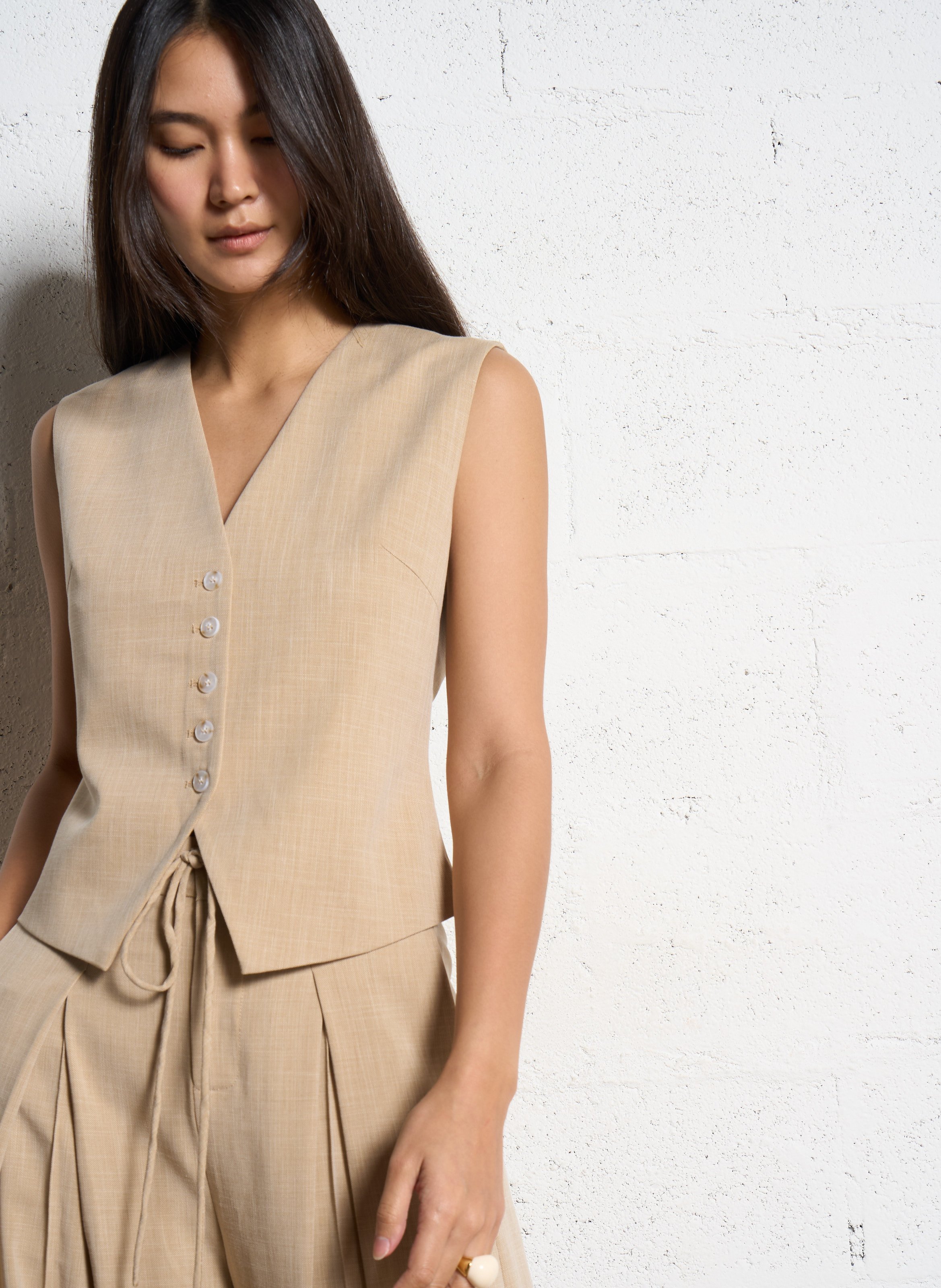Veston tailleur uni à dos croisé SUNCOO Beige