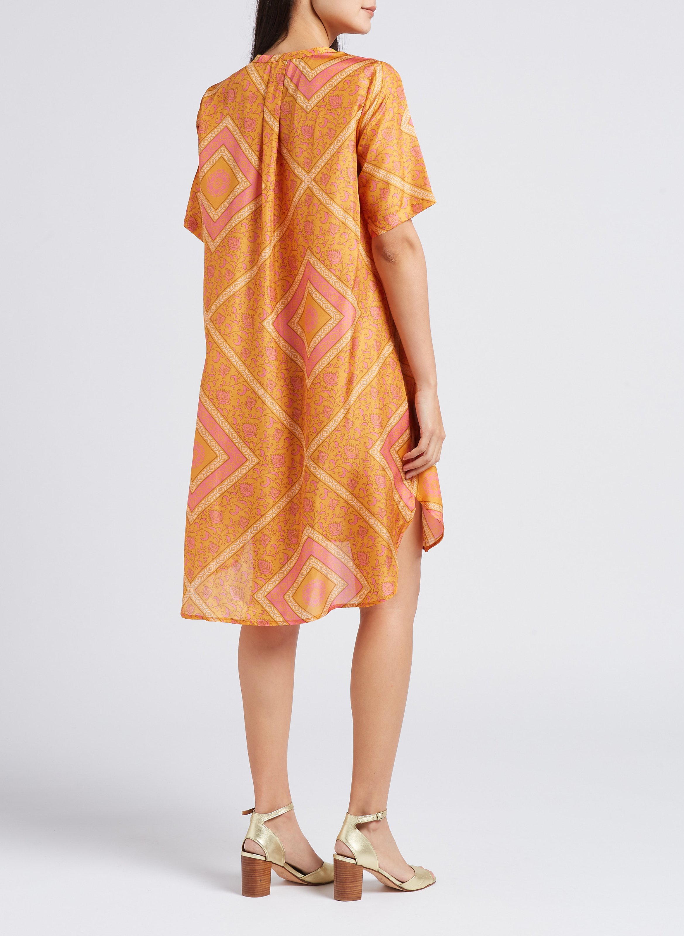 V-neck printed silk midi dress MOMONI Orange