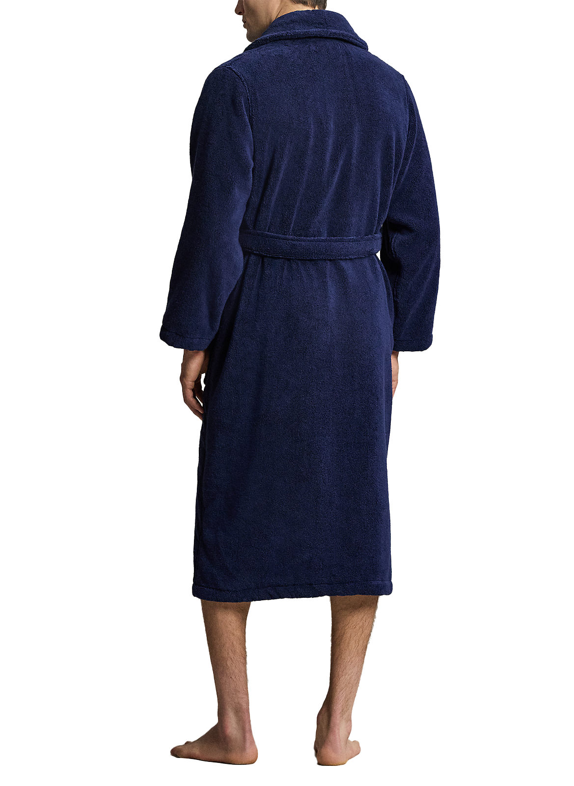 Einfarbiges Morgenmantel mit gesticktem Logo auf der Brust und Gürtel. POLO RALPH LAUREN Blau