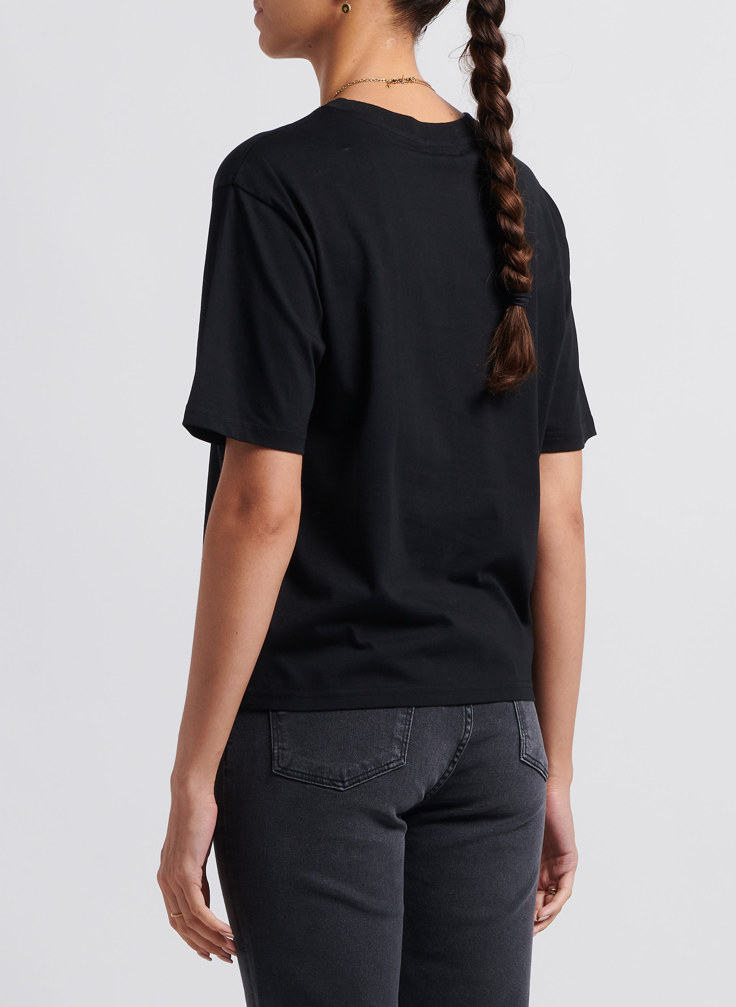 Round-neck embroidered cotton T-shirt INDEE Black
