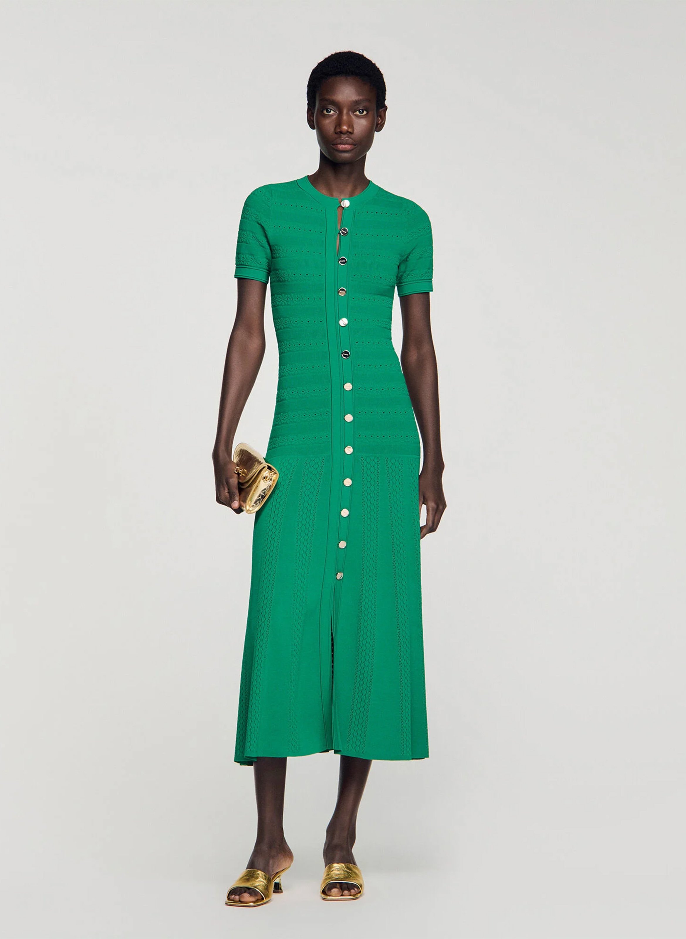 Lange jurk met ronde hals SANDRO Green