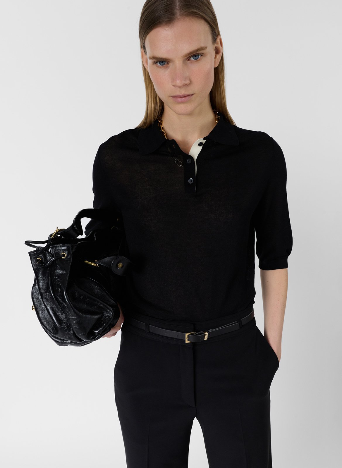 Polo manches courtes droit en maille unie GERARD DAREL Noir