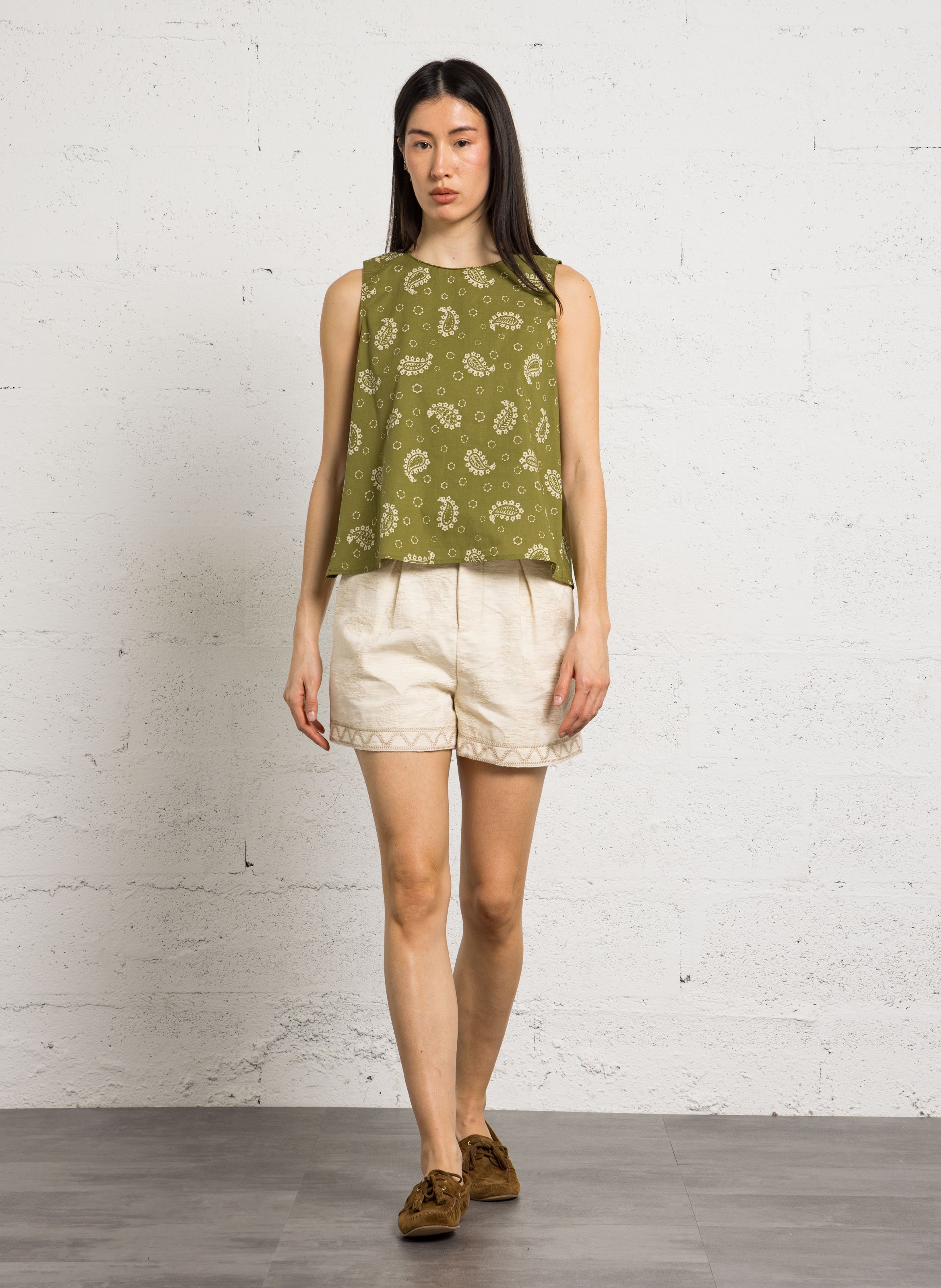 Printed cotton top THE KORNER Khaki
