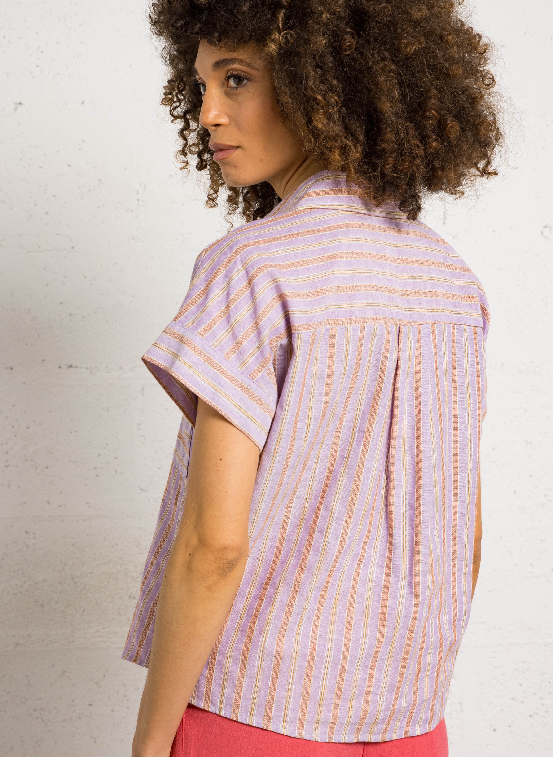 Chemise col classique rayée en coton THE KORNER Violet