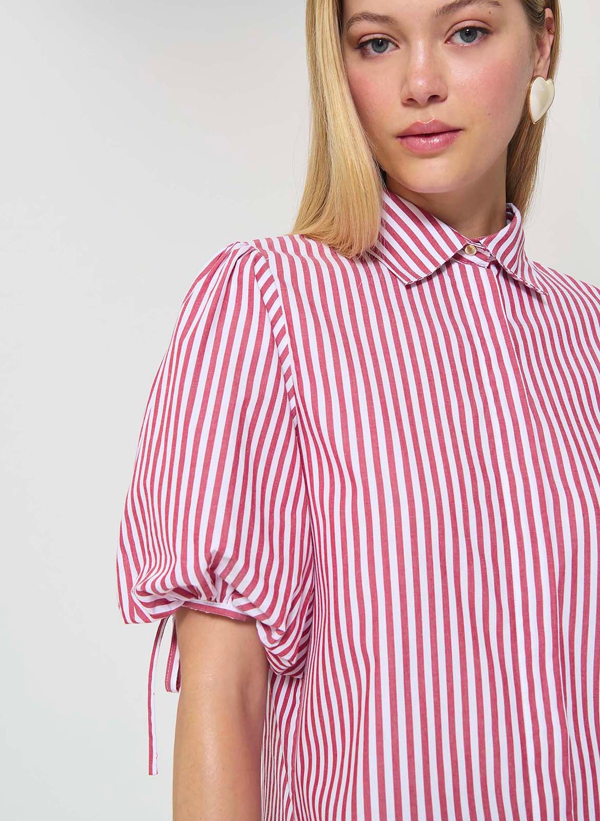 Chemise droite à rayures en popeline TARA JARMON Rouge