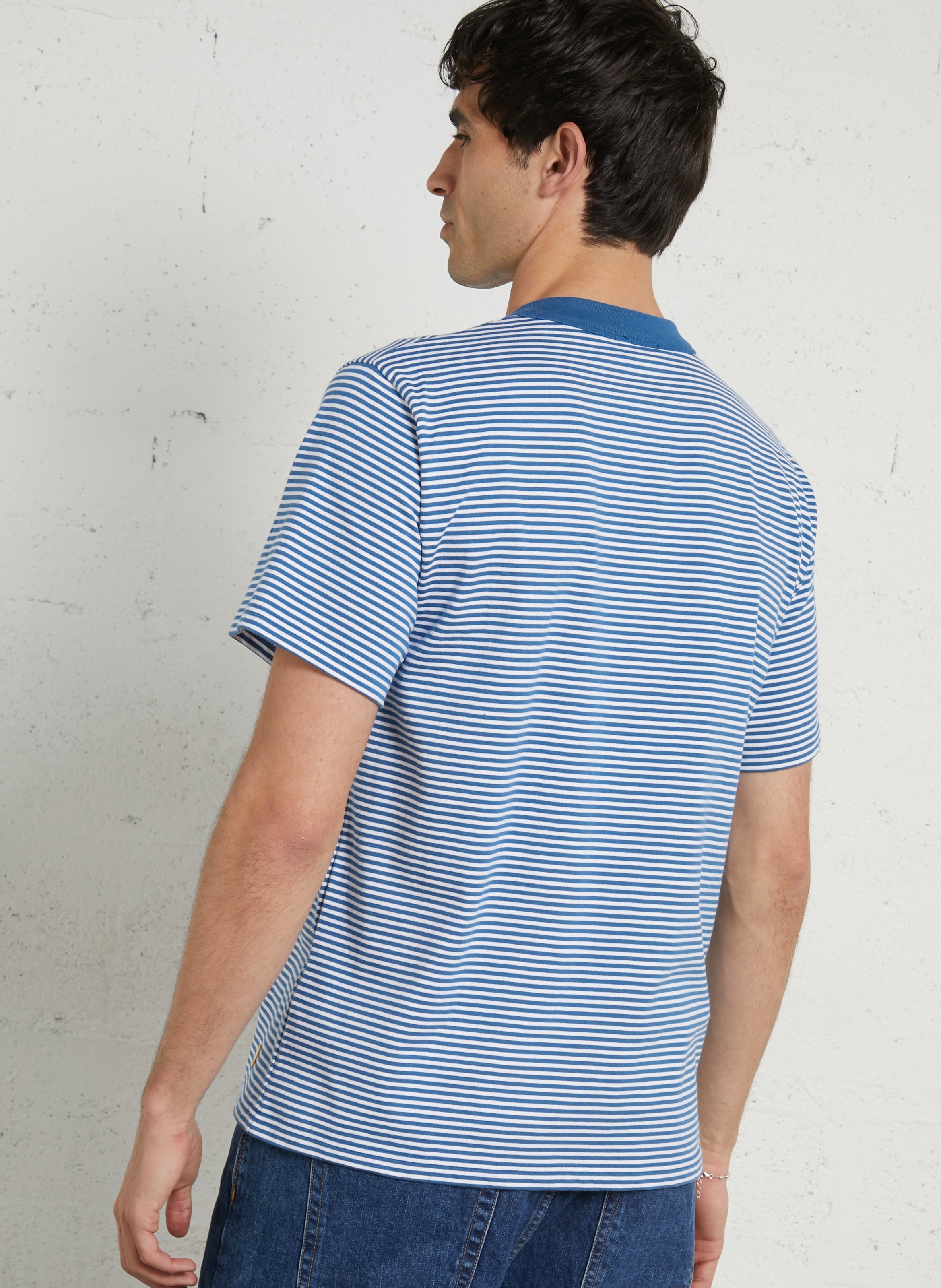 Gerade geschnittenes Rundhals-T-Shirt aus Baumwolle mit Streifen ARMOR LUX Blau