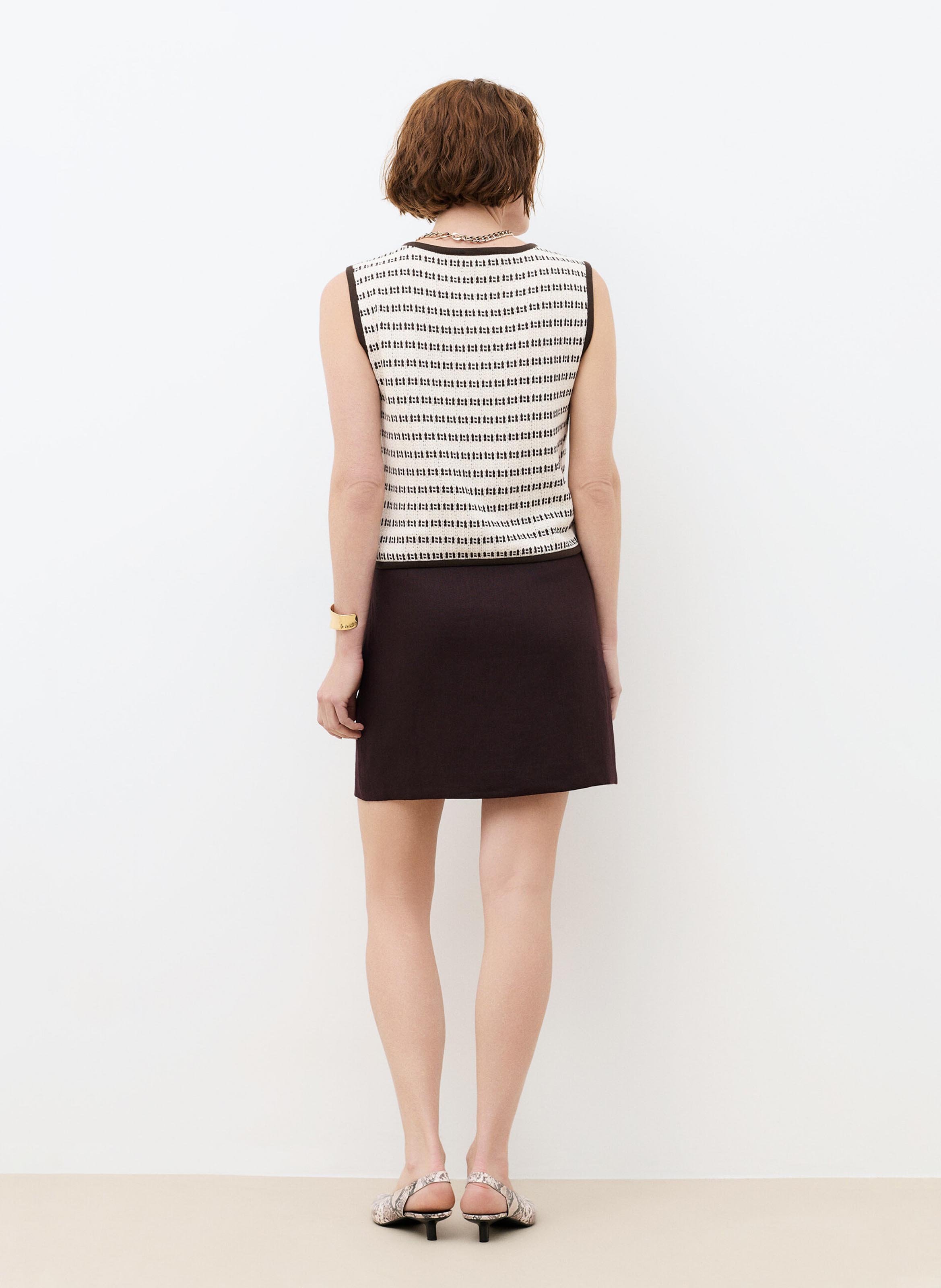 Top col rond en coton mélangé CAROLL Marron