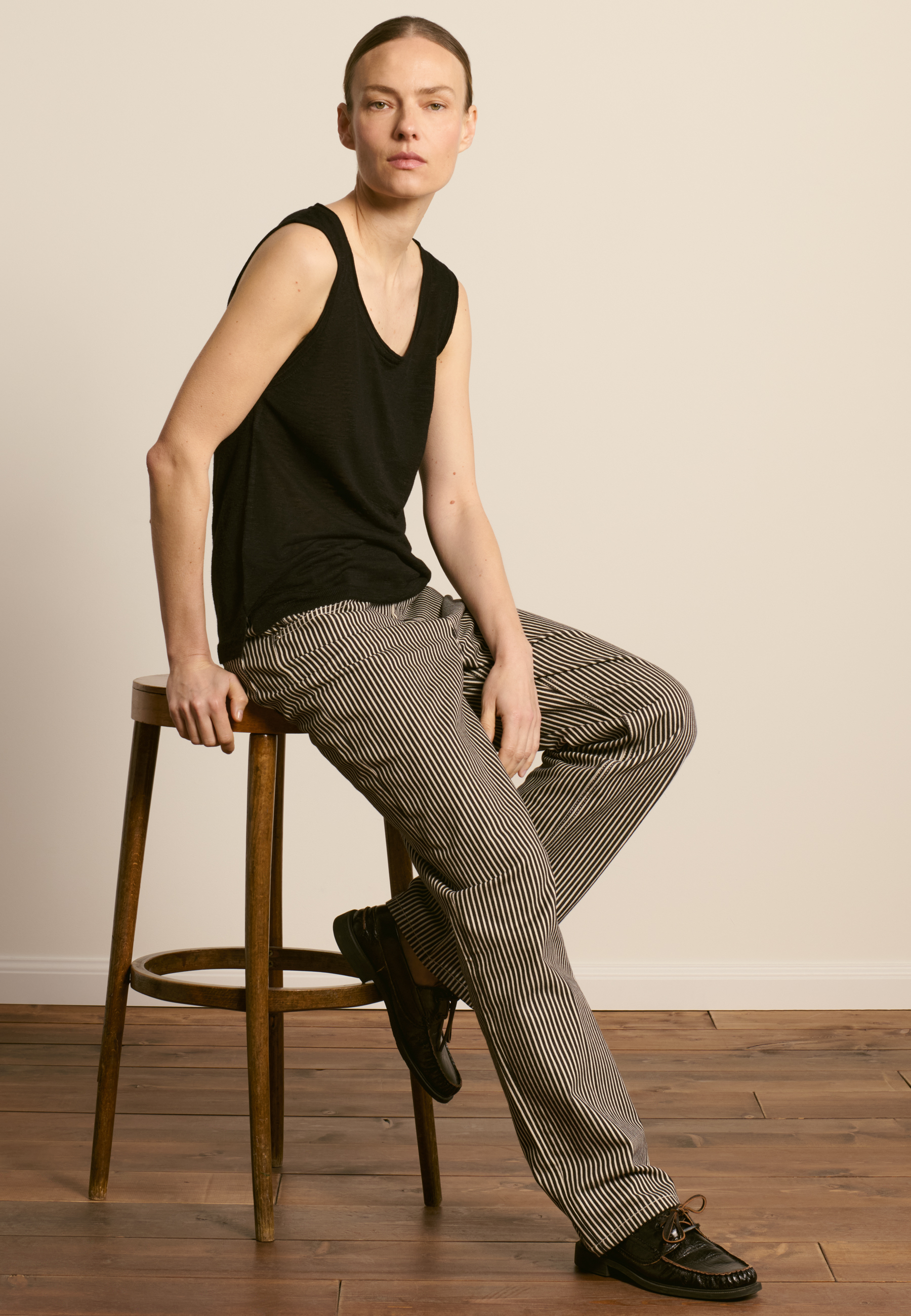 Débardeur en lin flammé MAISON MONTAGUT Noir