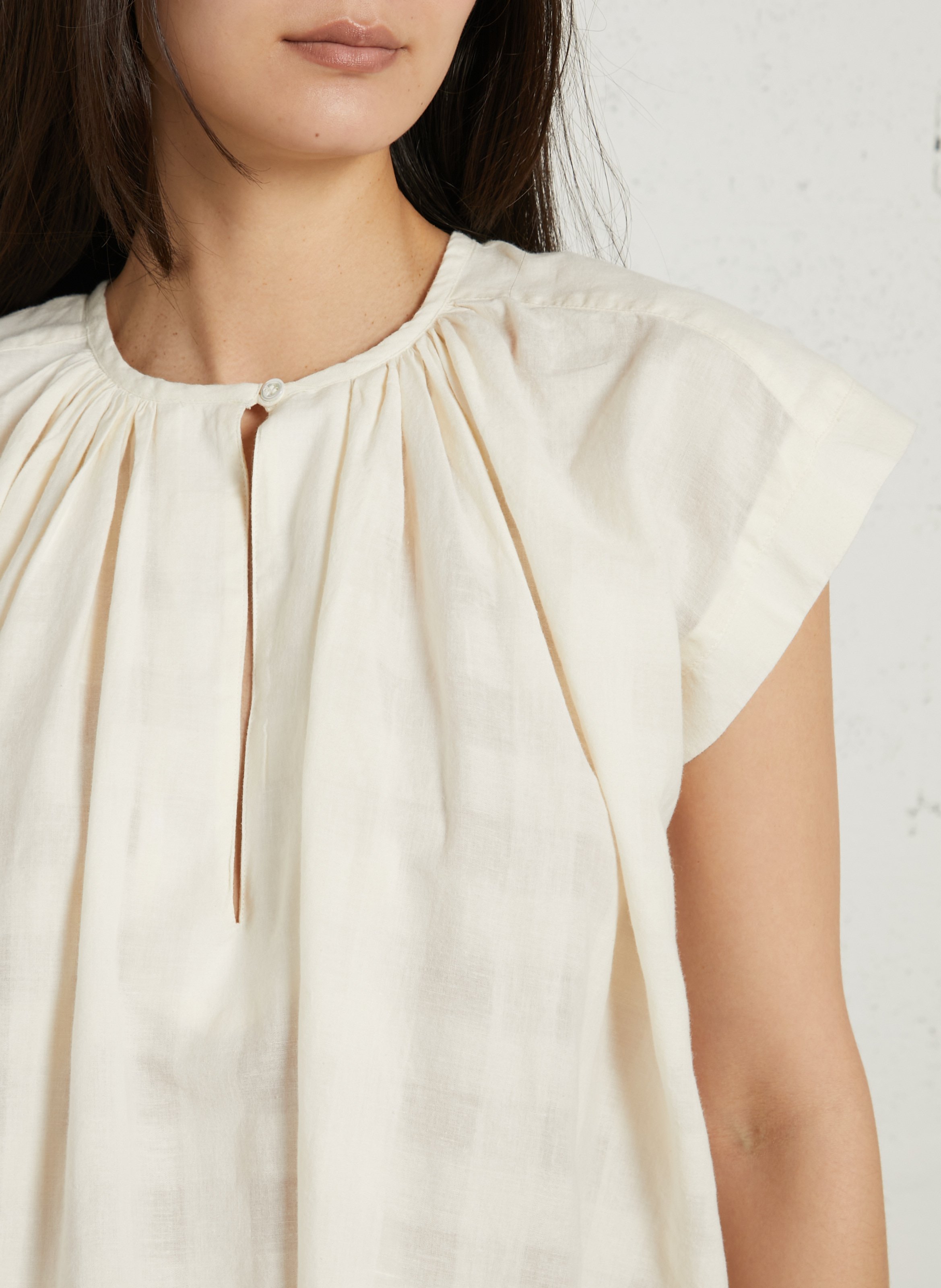 Blouse ample sans manches à carreaux BELLEPIECE Beige