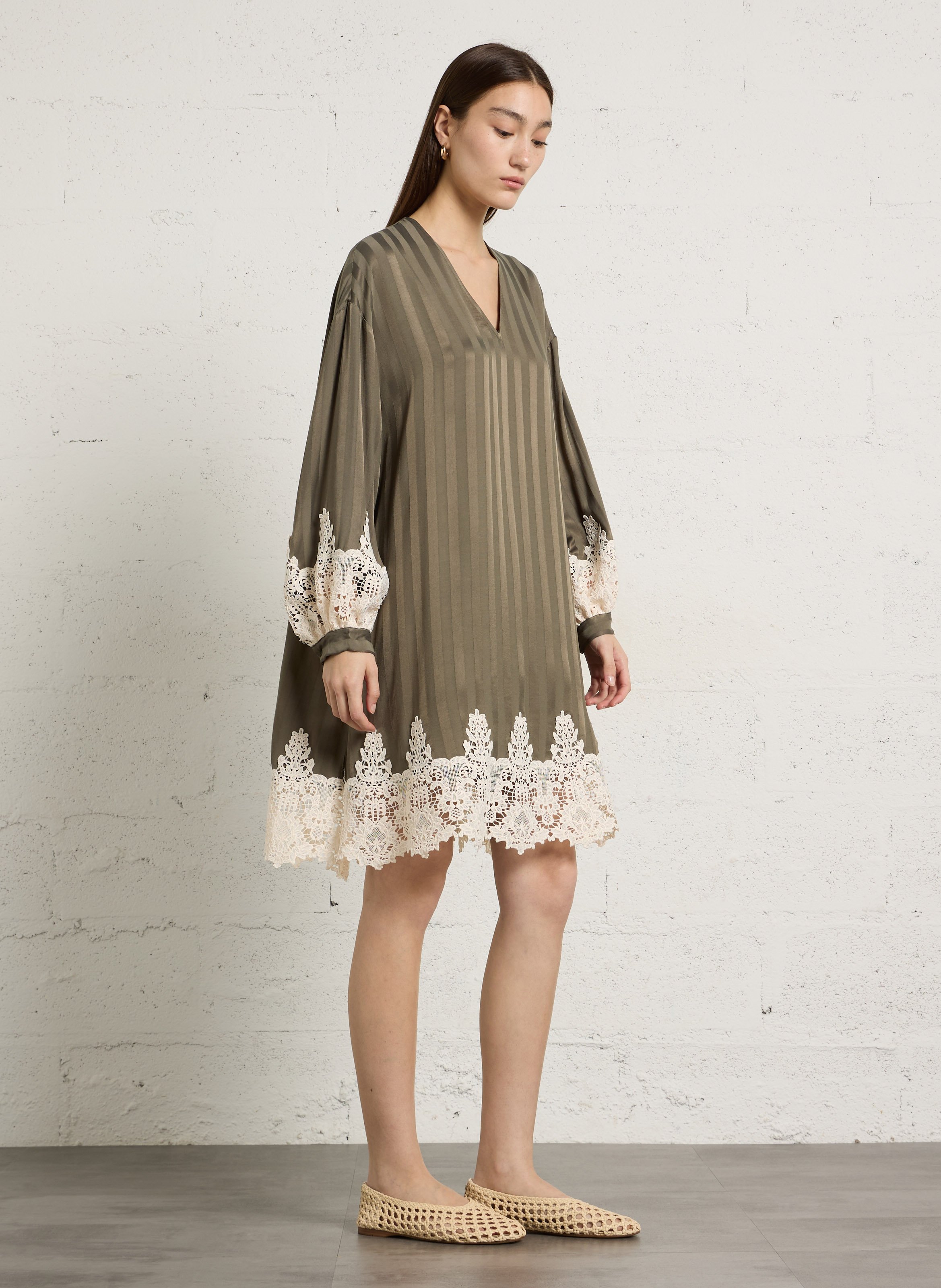 Loose-fit V-neck dress IKKS Khaki